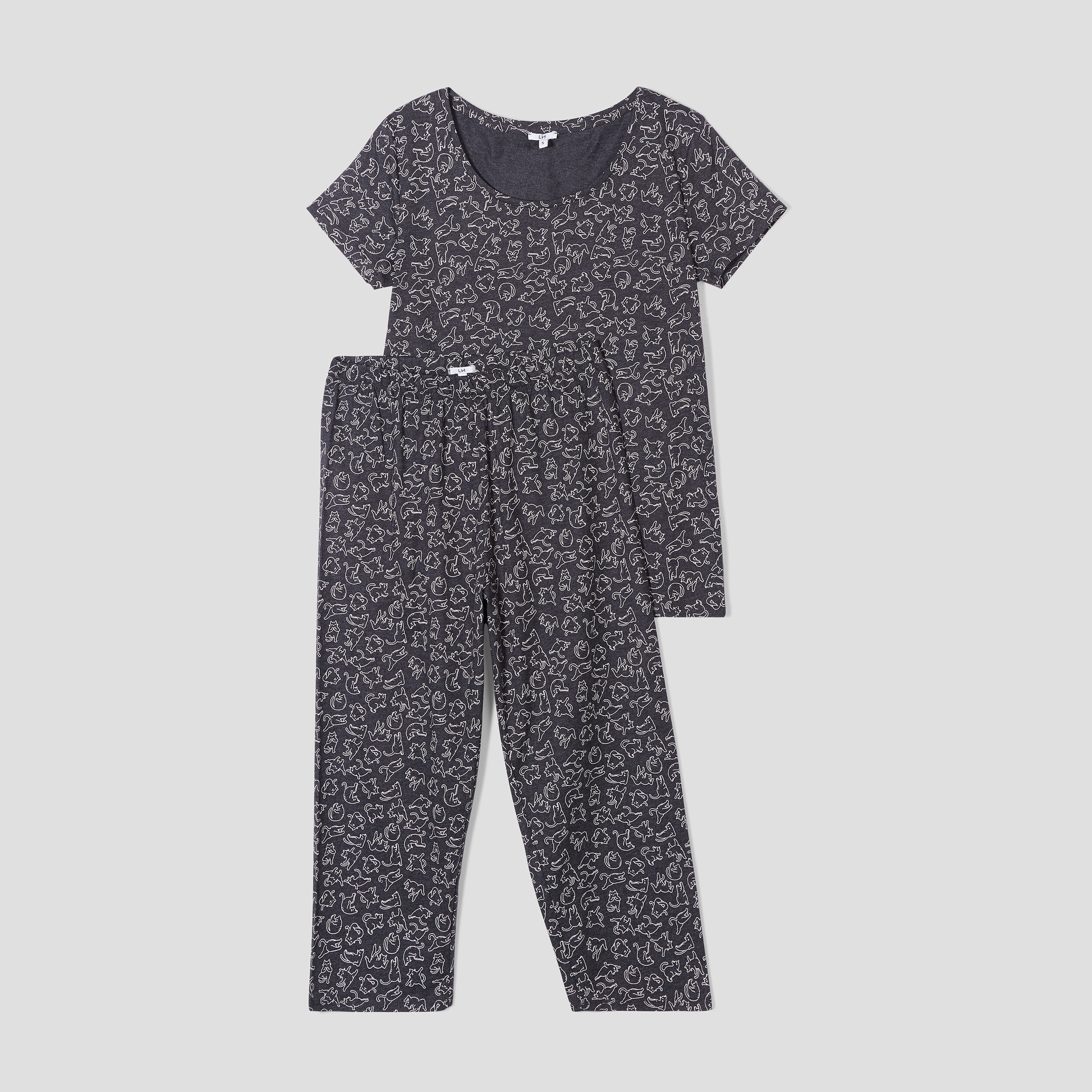 Ensemble pyjama corsaire 2 pièces coton gris femme | La Halle