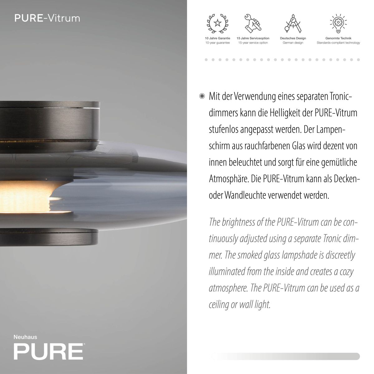 Paul Neuhaus LED Wandlampe Pure Vitrum Rauchglas