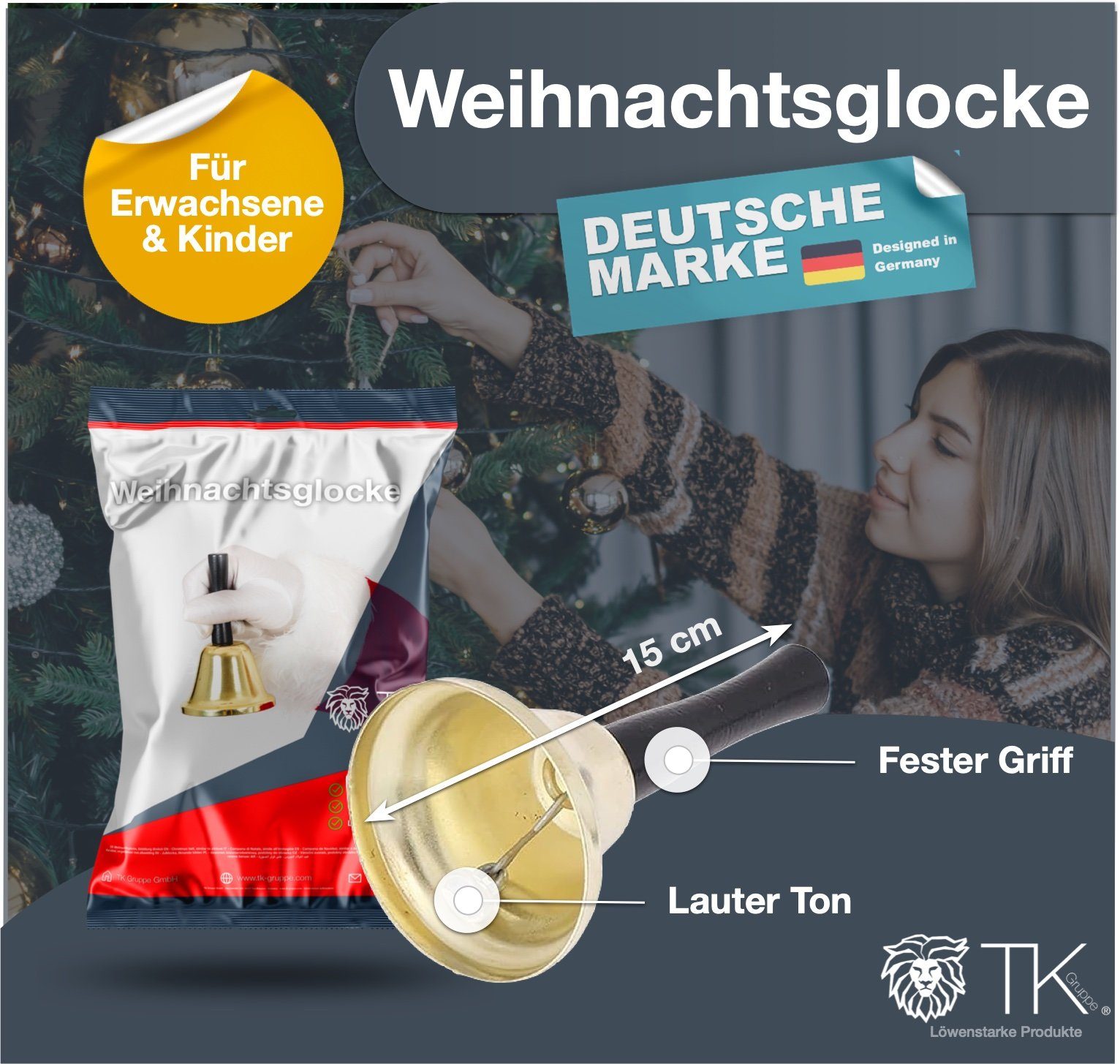 TK Gruppe Glocke 2x Weihnachtsglocke Nikolausglocke, Gold Glocke - Accessoire, 2-St.