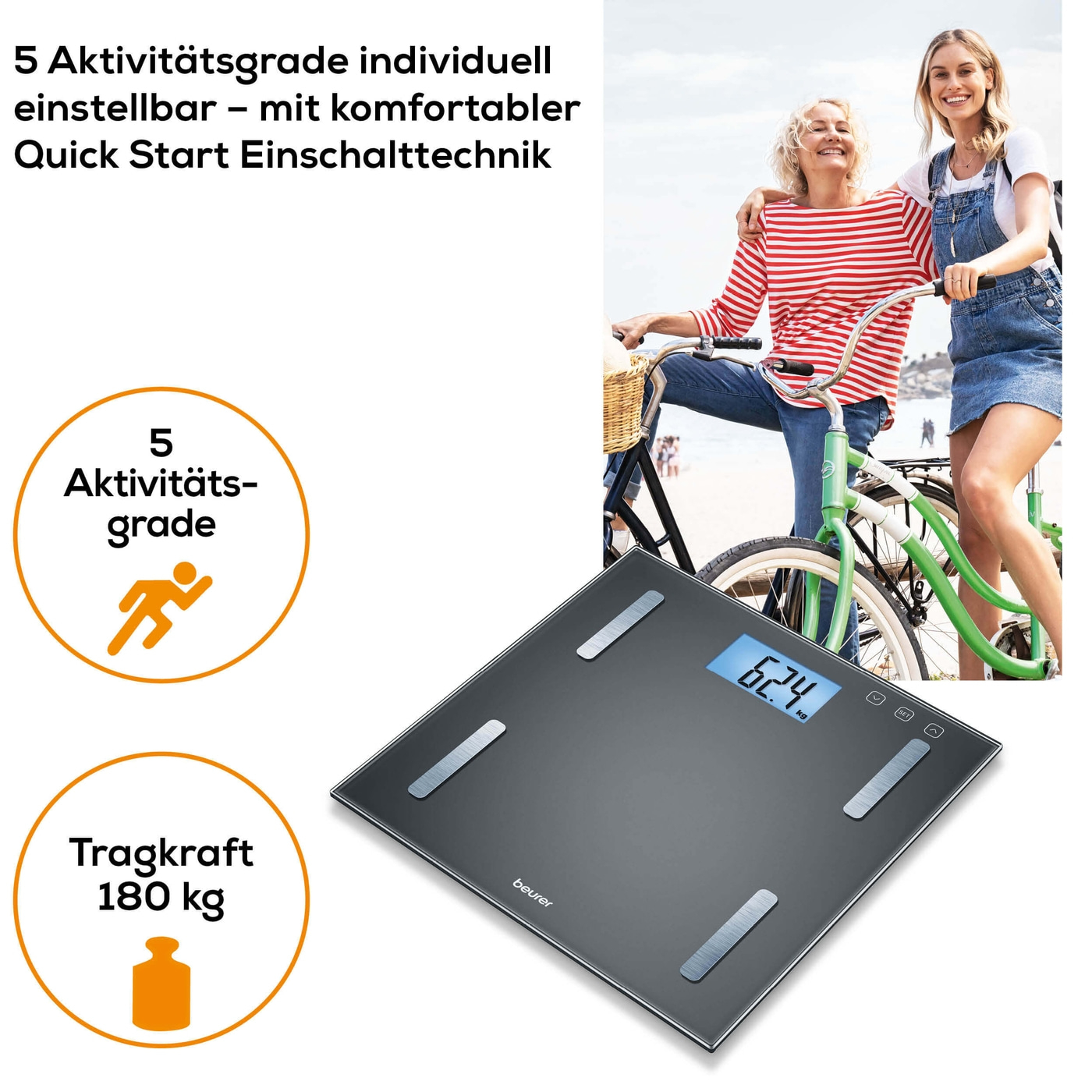 Beurer Diagnosewaage BF 180-Körperwaage mit BMI Ganzkörperanalyse & XL-Display - bis 180 kg