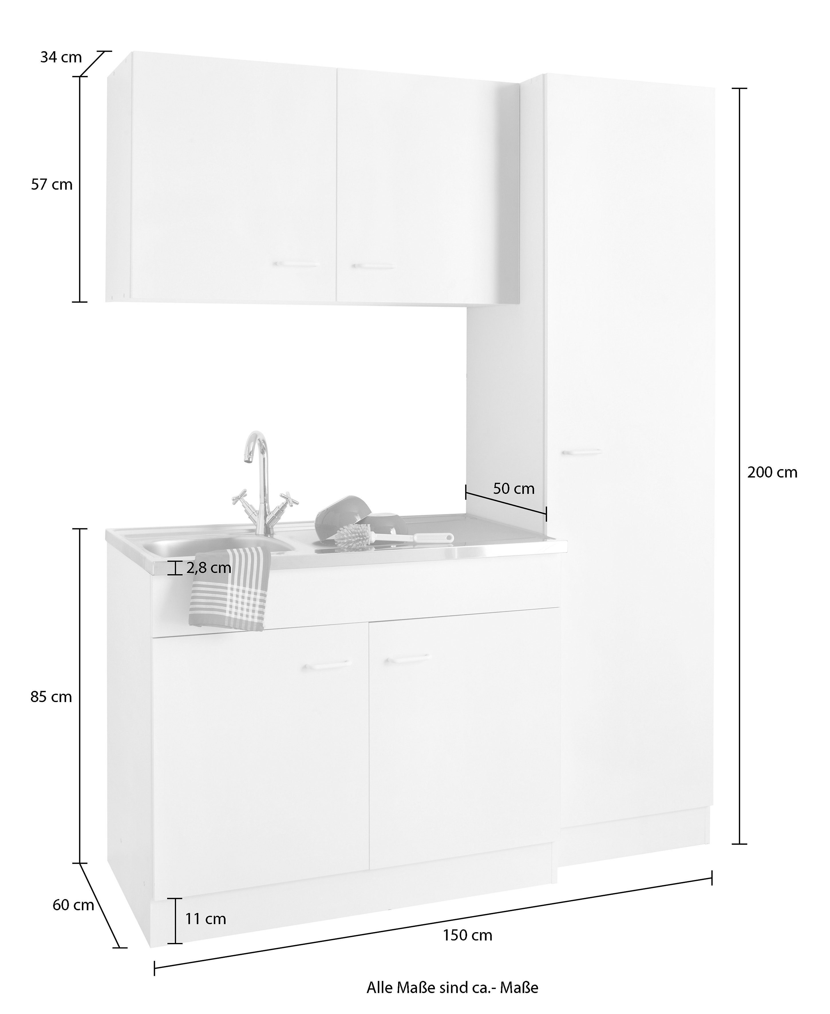 HELD MÖBEL Küchenzeile Elster, ohne E-Geräte, Breite 150 cm