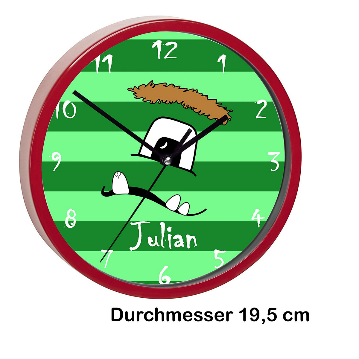 Kinder Wanduhr laufruhig personalisiert mit Name Monster Streifen grün
