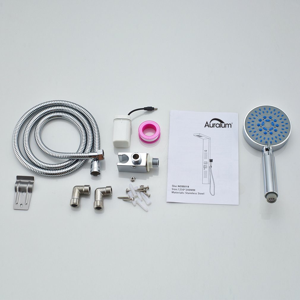 Auralum Duschsystem 5-Funktion LED Duschpaneel Badezimmer mit Dusch Duschsäule Handbrause, Edelstahl Duschset, Wassertemperatur-Display