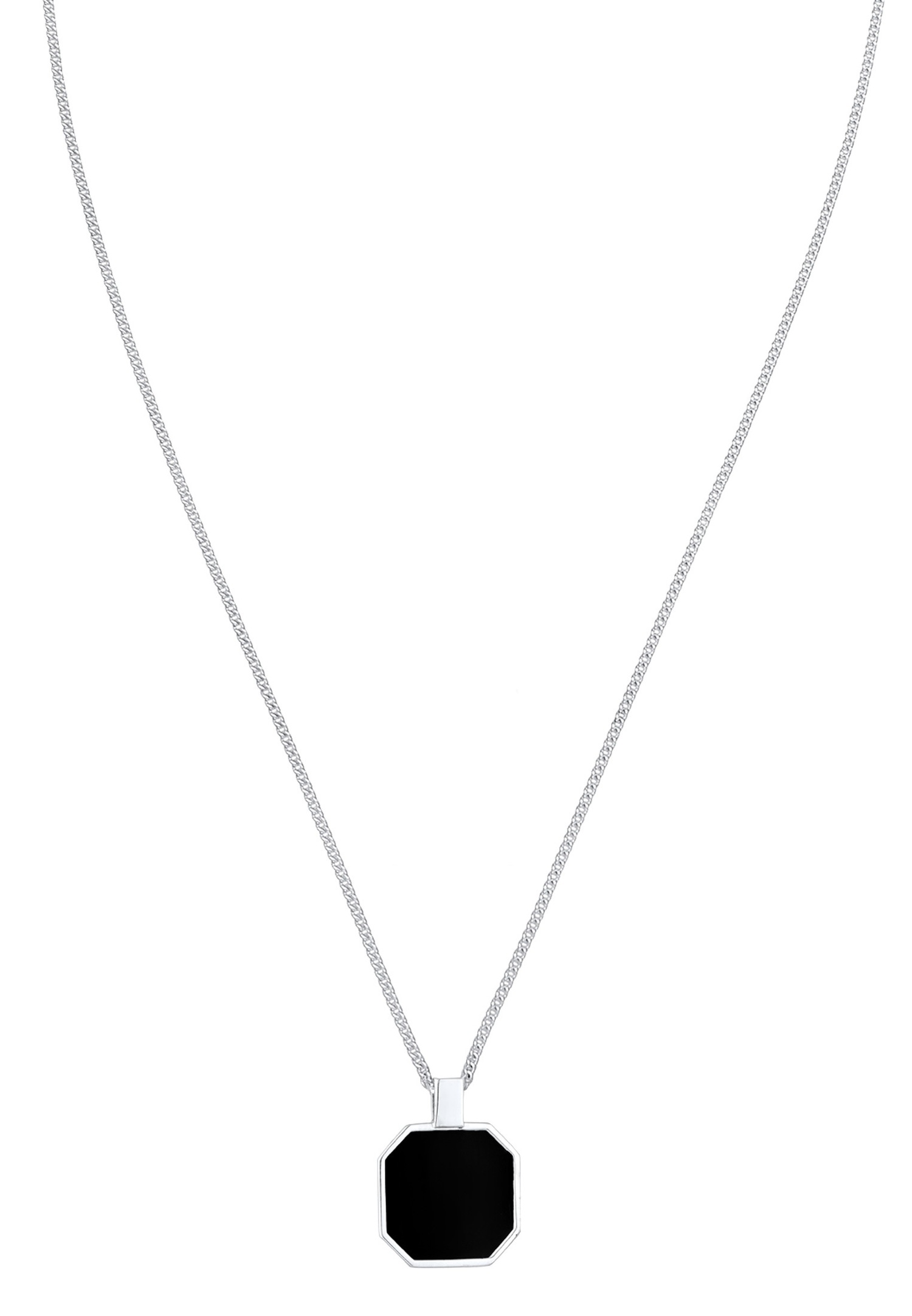 KUZZOI Kuzzoi vyriškas pakabukas-vėrinys, kvadratinis pakabukas, šarvuota grandinėlė, juodas emalis, 925 prabos sidabras, vakarėliams/Naujiesiems metams, 55 cm