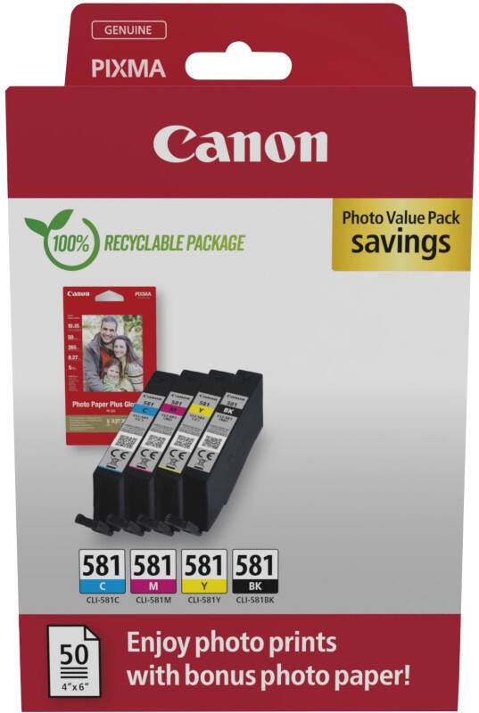 Canon 581 Original Tintenpatrone Schwarz, Cyan, Magenta, Gelb 4 Stück