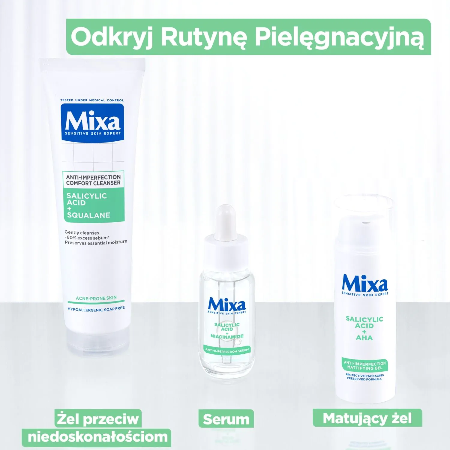 Mixa matinį poveikį turintis veido gelis nuo odos defektų su salicilo rūgštimi ir AHA rūgštimis
