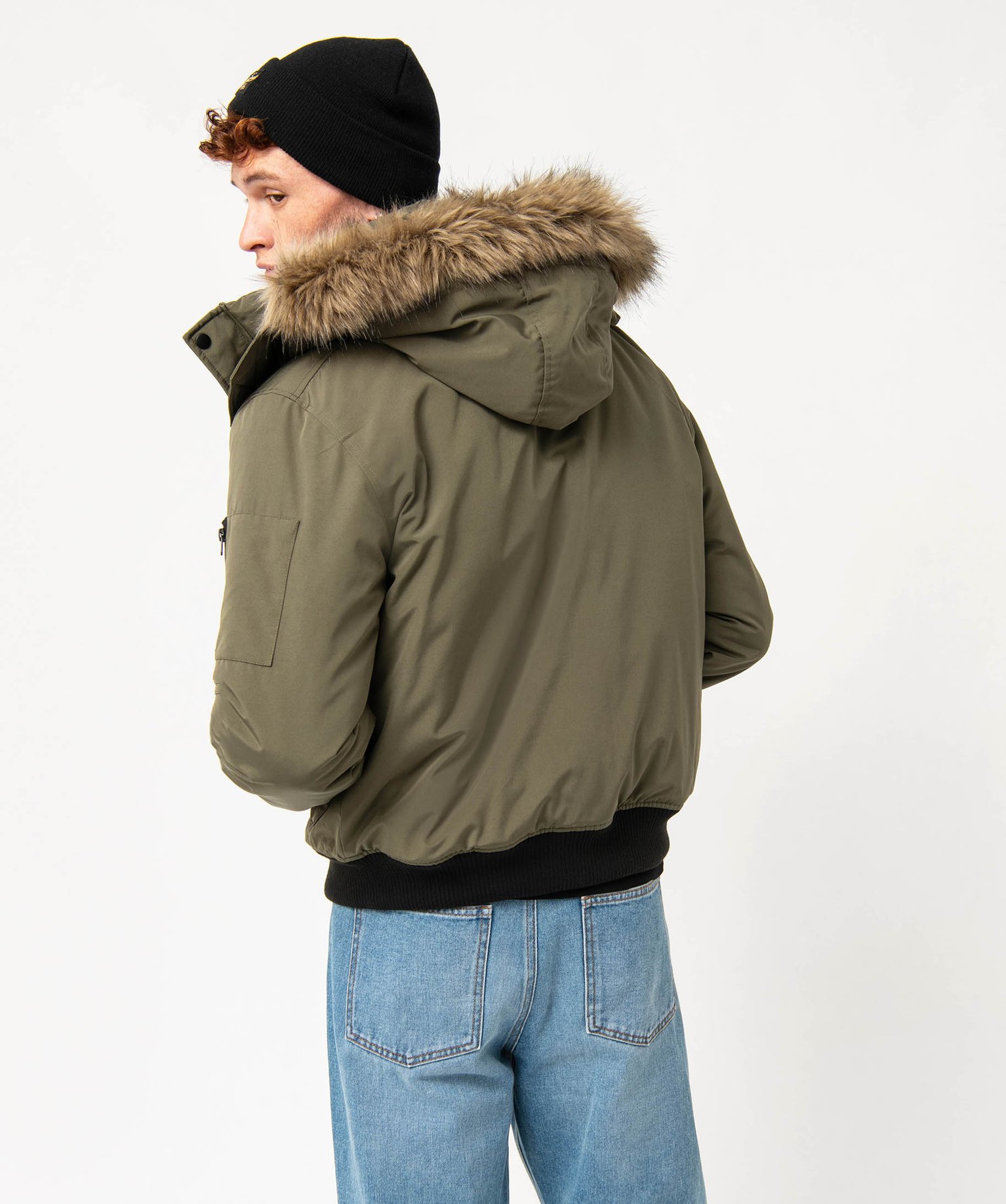 Blouson matelassé à capuche bordée de fourrure imitation ... kaki | GEMO
