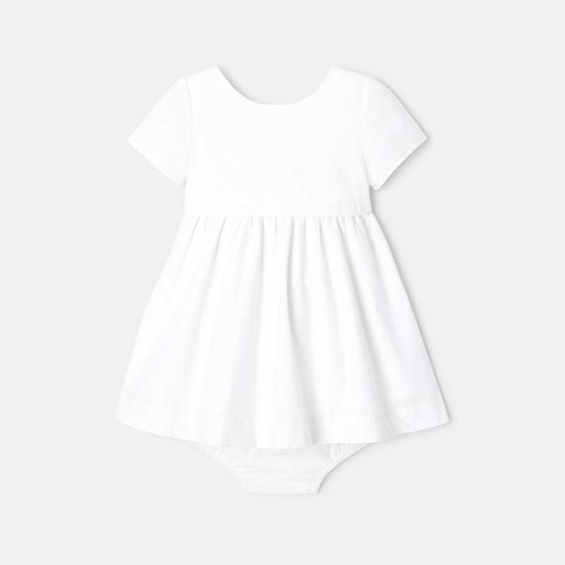 Robe à manches courtes et bloomer en coton bio blanche naissance Absorba