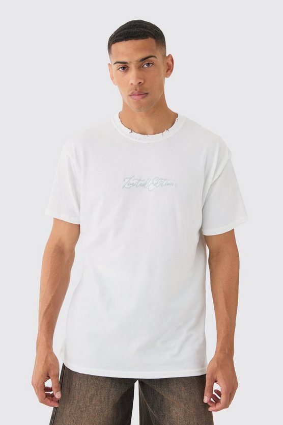 Zerrissenes Oversize T-Shirt mit Stickerei