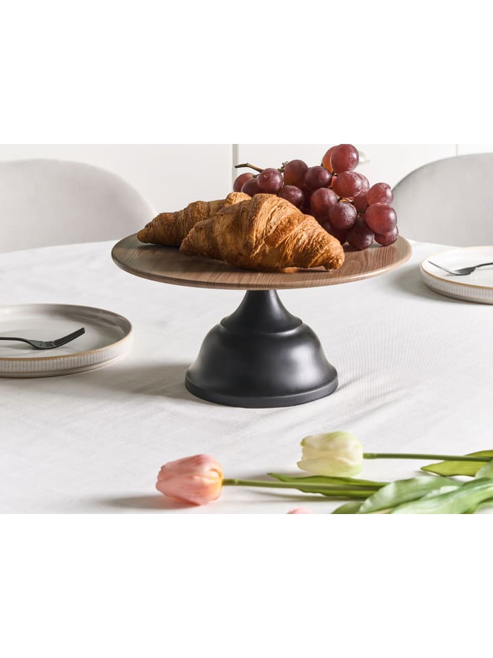 Beliani Tablett BRIOCHE in Schwarz/Heller Holzfarbton - (W) 30 x (H) 14 x (L) 30 cm günstig kaufen onesize