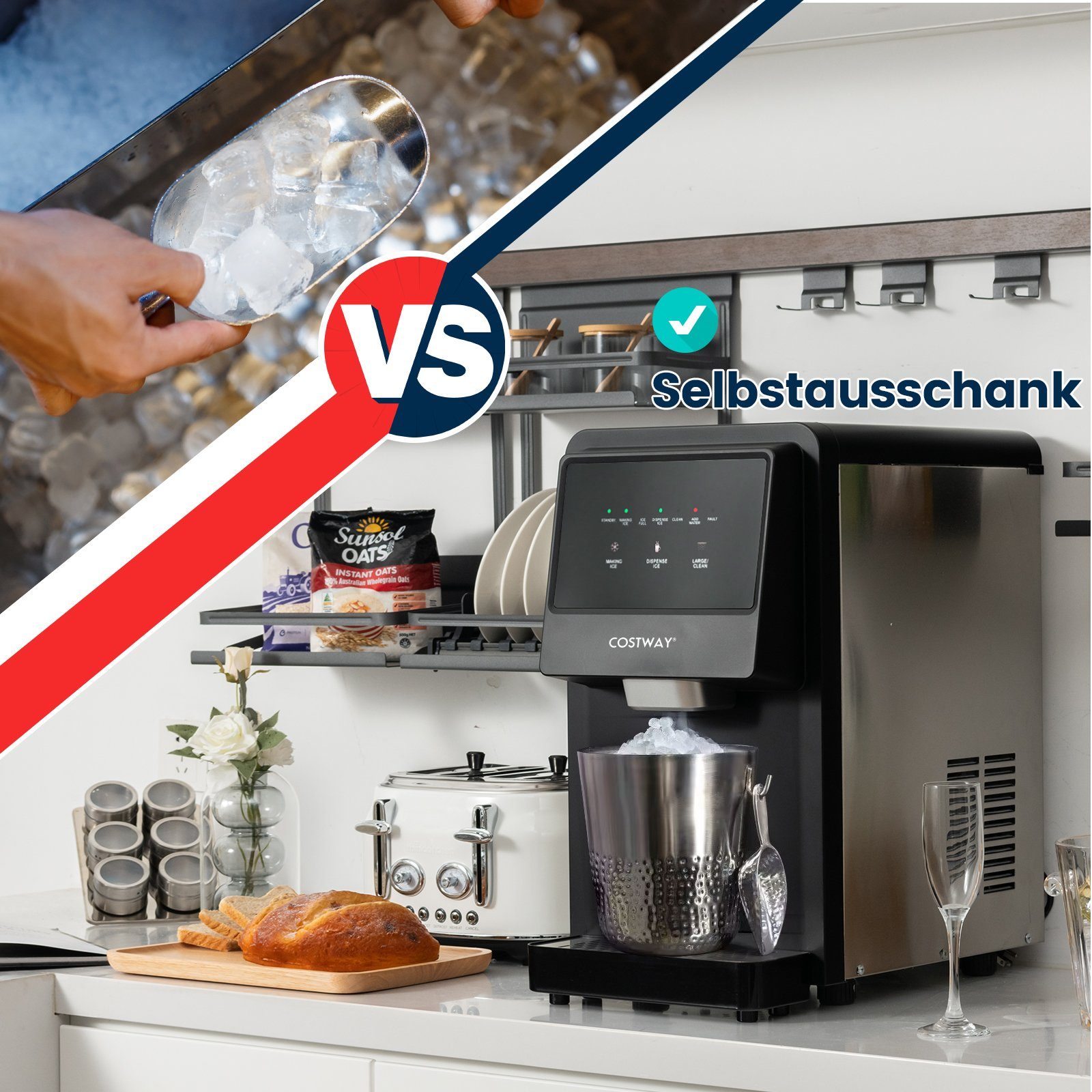COSTWAY Eiswürfelmaschine, 27kg in 24H, 1,5kg in 5 Min, 4 kg Kapazität