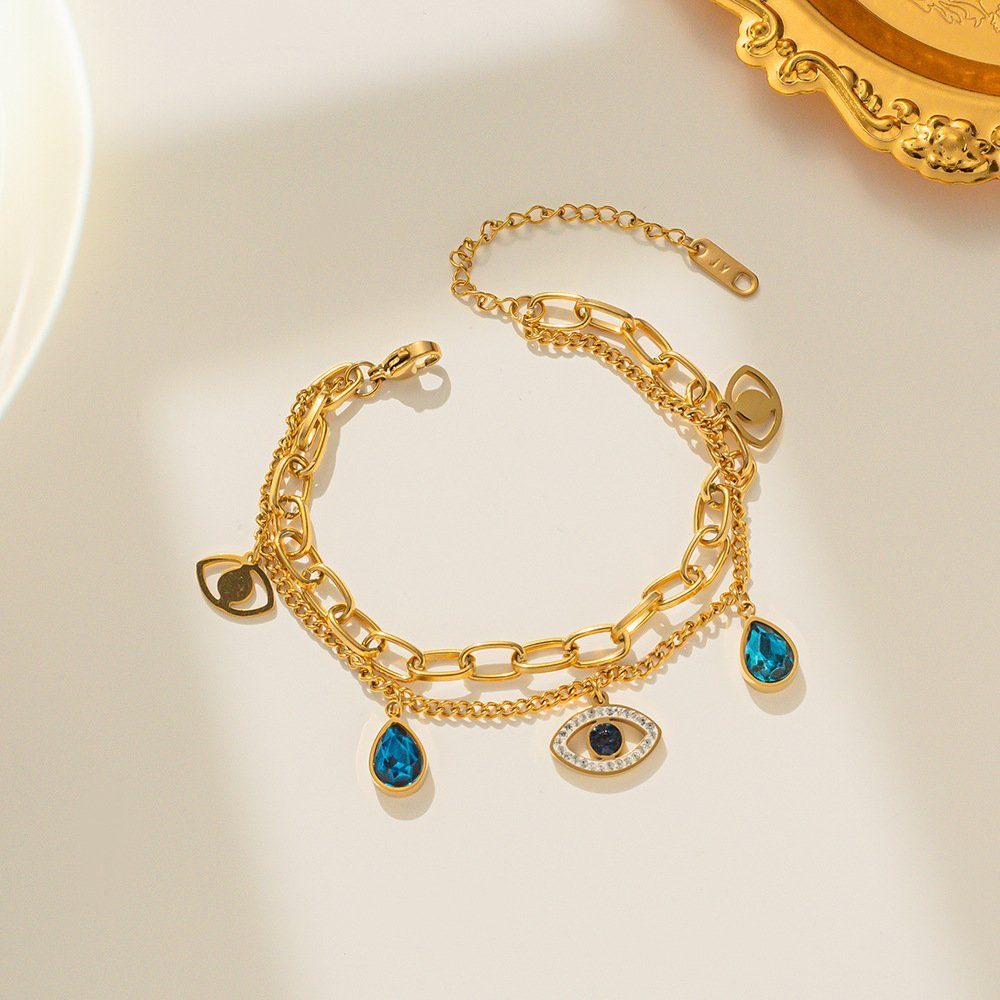 ENGELSINN Goldarmband Armreif Armband Kettenarmband Gold mit Anhänger Auge + blauer Stein (1-tlg), inkl. Geschenkbox