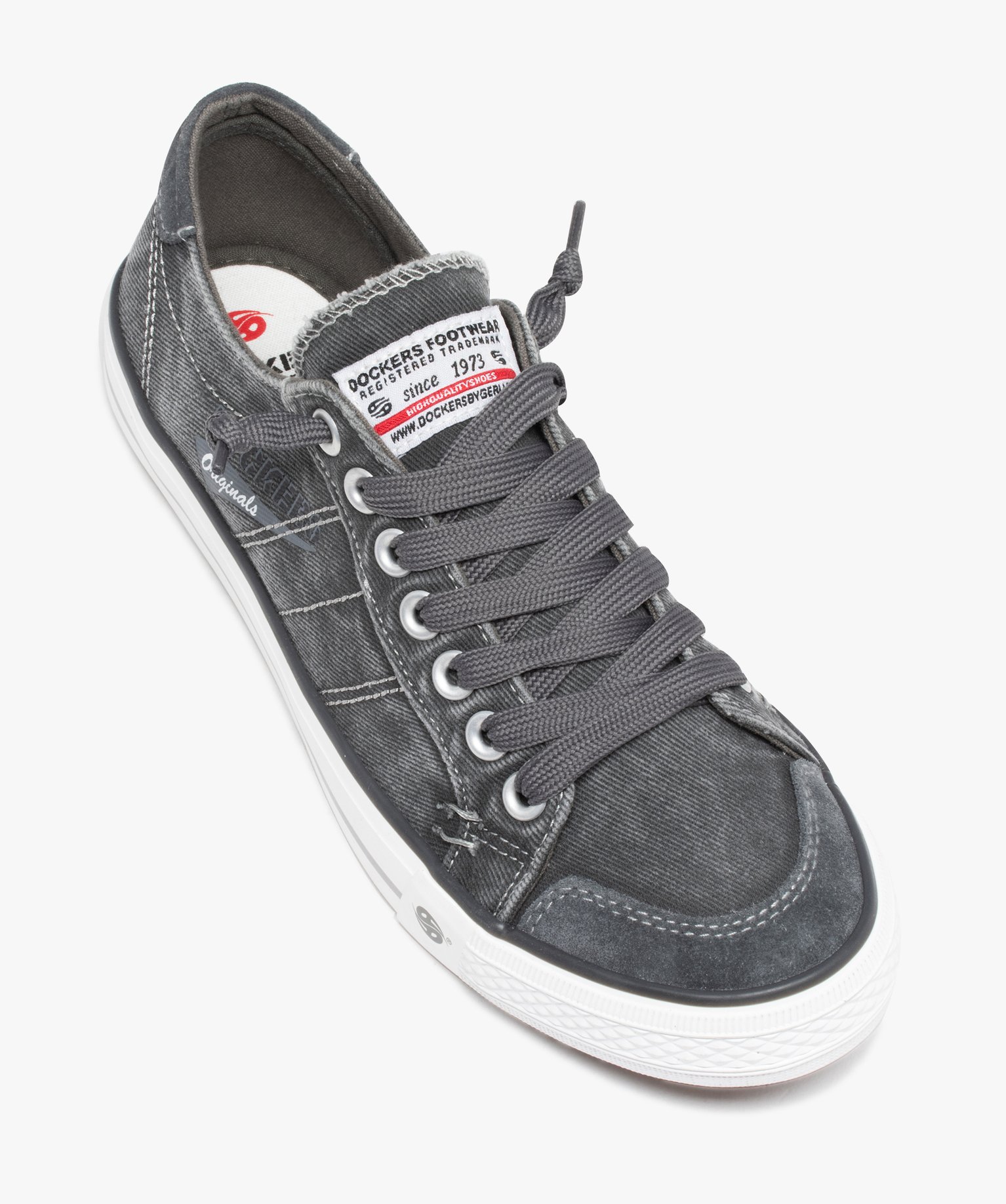 Baskets homme en toile denim unie à lacets - Dockers gris | GEMO
