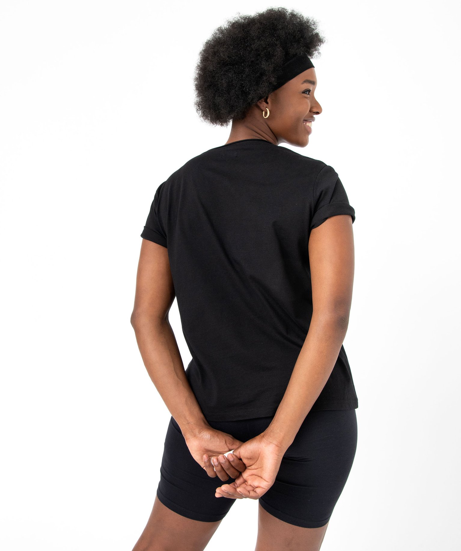 Tee-shirt femme à manches courtes avec col V roulotté noir | GEMO