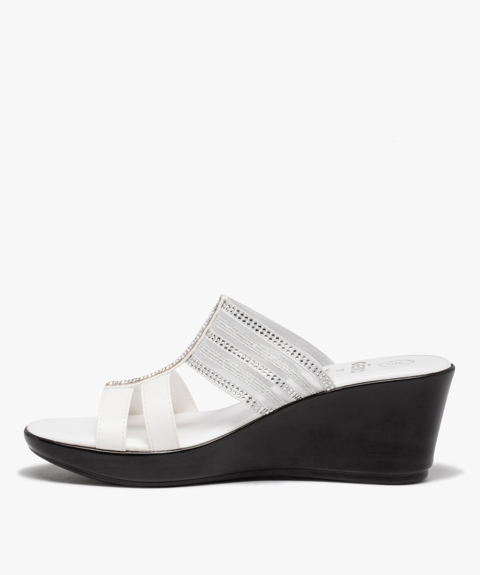 Mules femme compensées à bride strass élastiquée blanc | GEMO