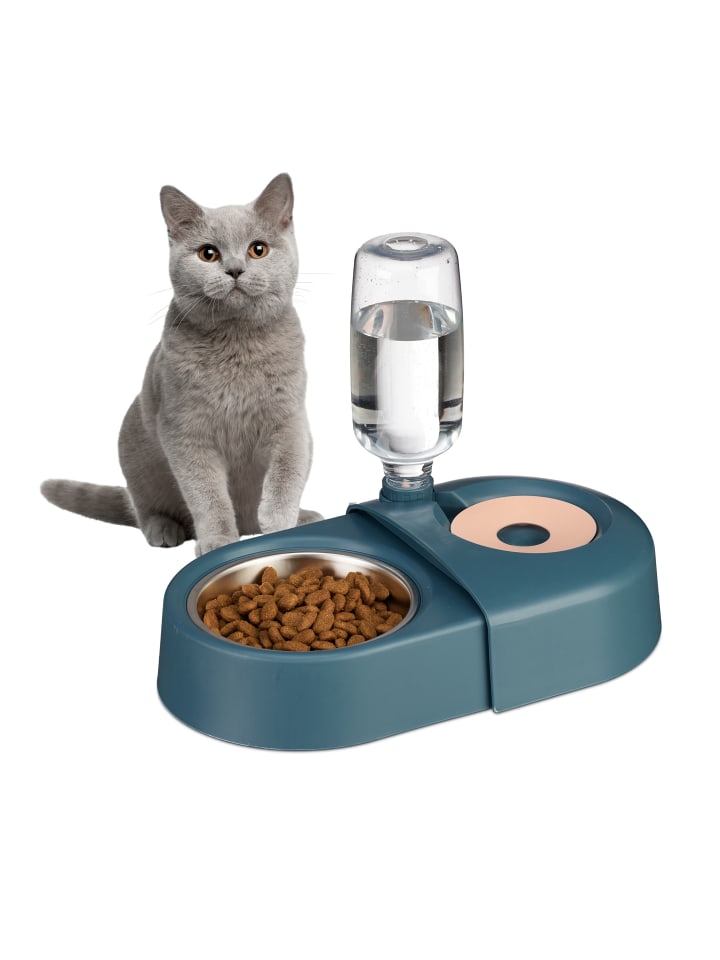 relaxdays Futternapf mit Wasserspender in Blau günstig kaufen onesize