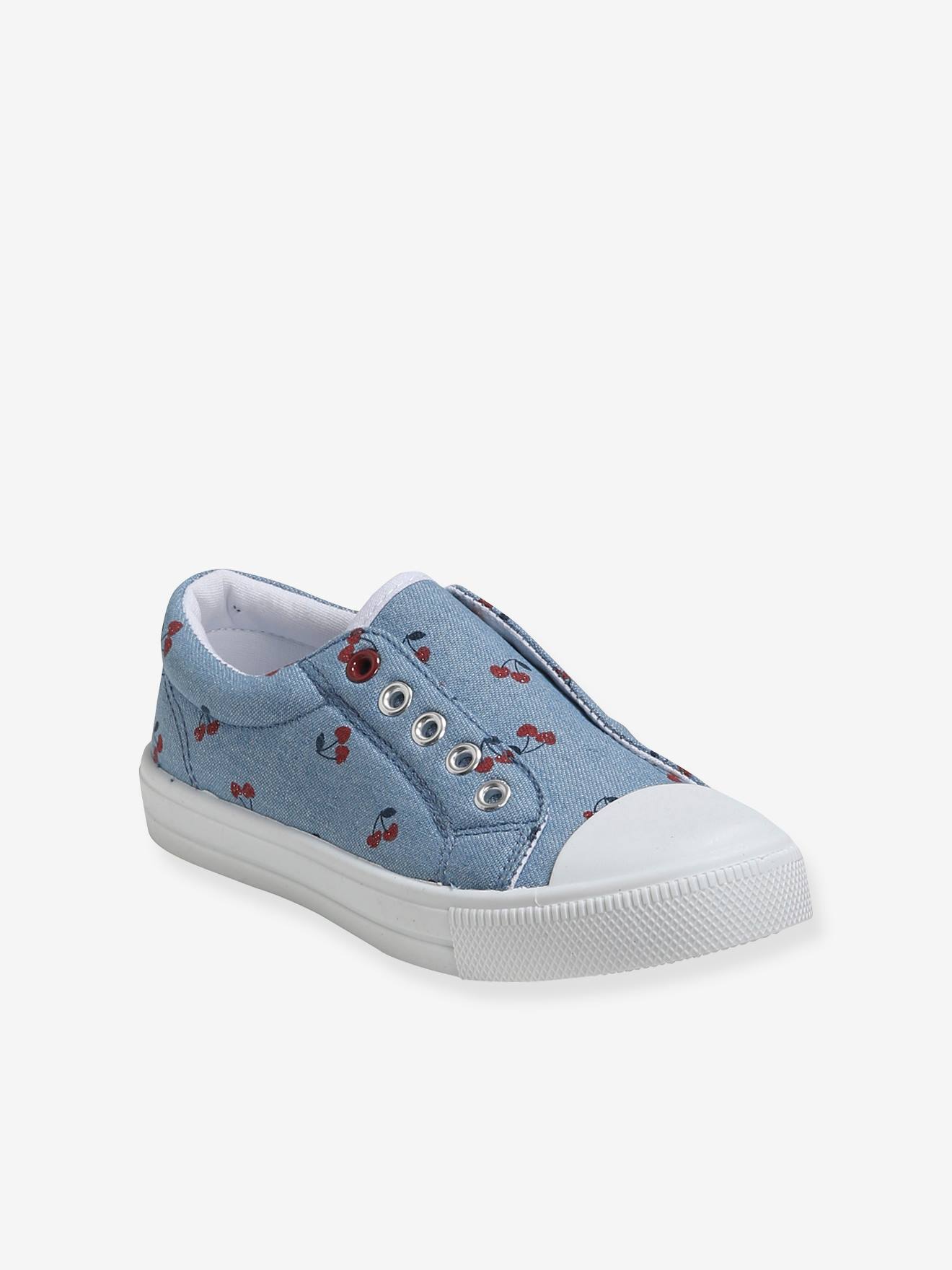 Vertbaudet Mädchen Stoff-Sneakers mit Gummizug - blau/kirschen