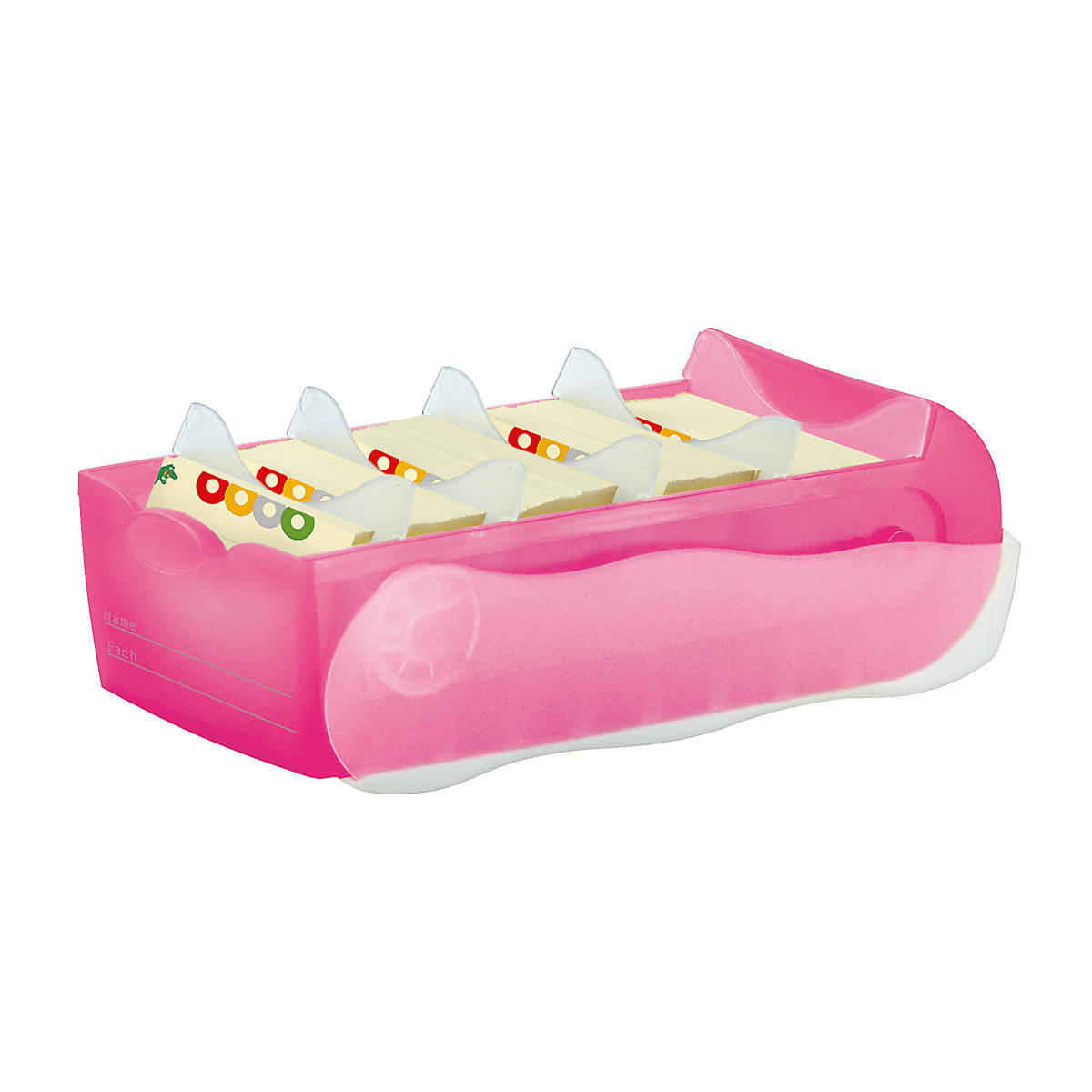 Karteibox CROCO DIN A8 quer mit 5 Stützplatten und 100 Karten, transluzent-pink