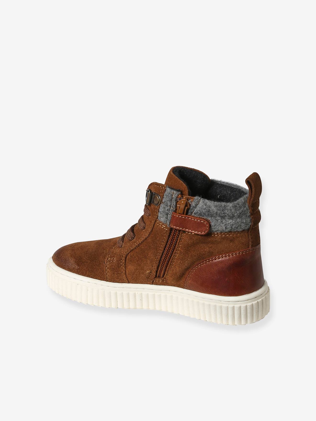 Vertbaudet Warme Kinder High-Sneakers, Reißverschluss und Schnürung - braun