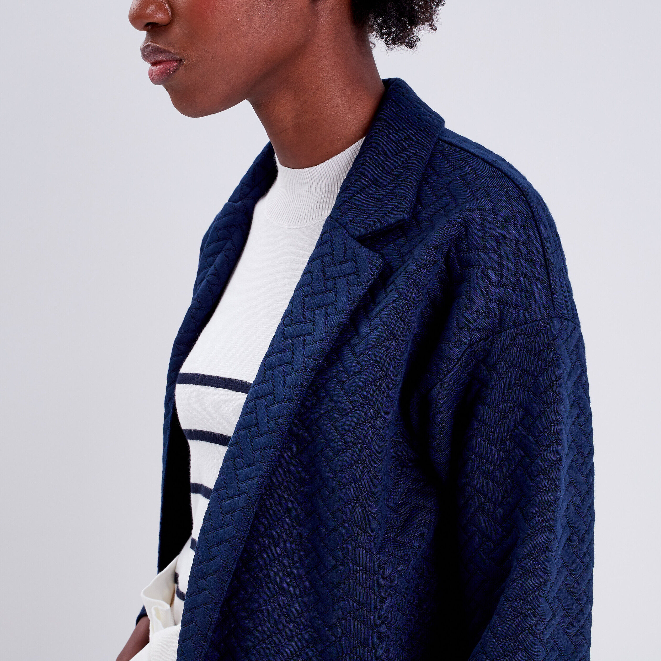 Manteau droit manches longues bleu marine femme | Cache Cache