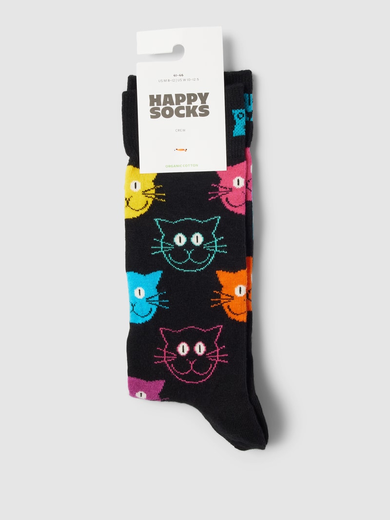 Socken mit Allover-Muster Modell 'Cat' in schwarz