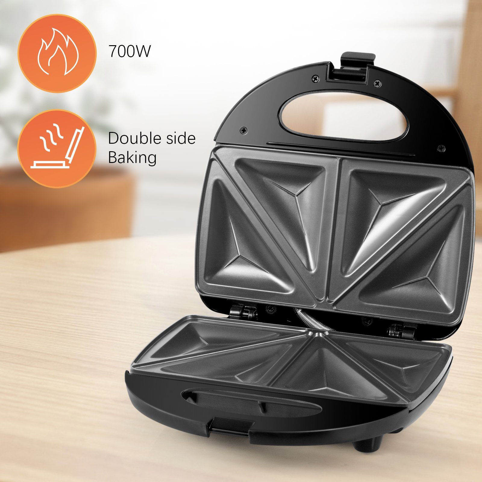 Gotoll Sandwichmaker GLS01, 700 W, Sandwichtoaster Platten Kontaktgrill, mit Antihaftbeschichtung Grill