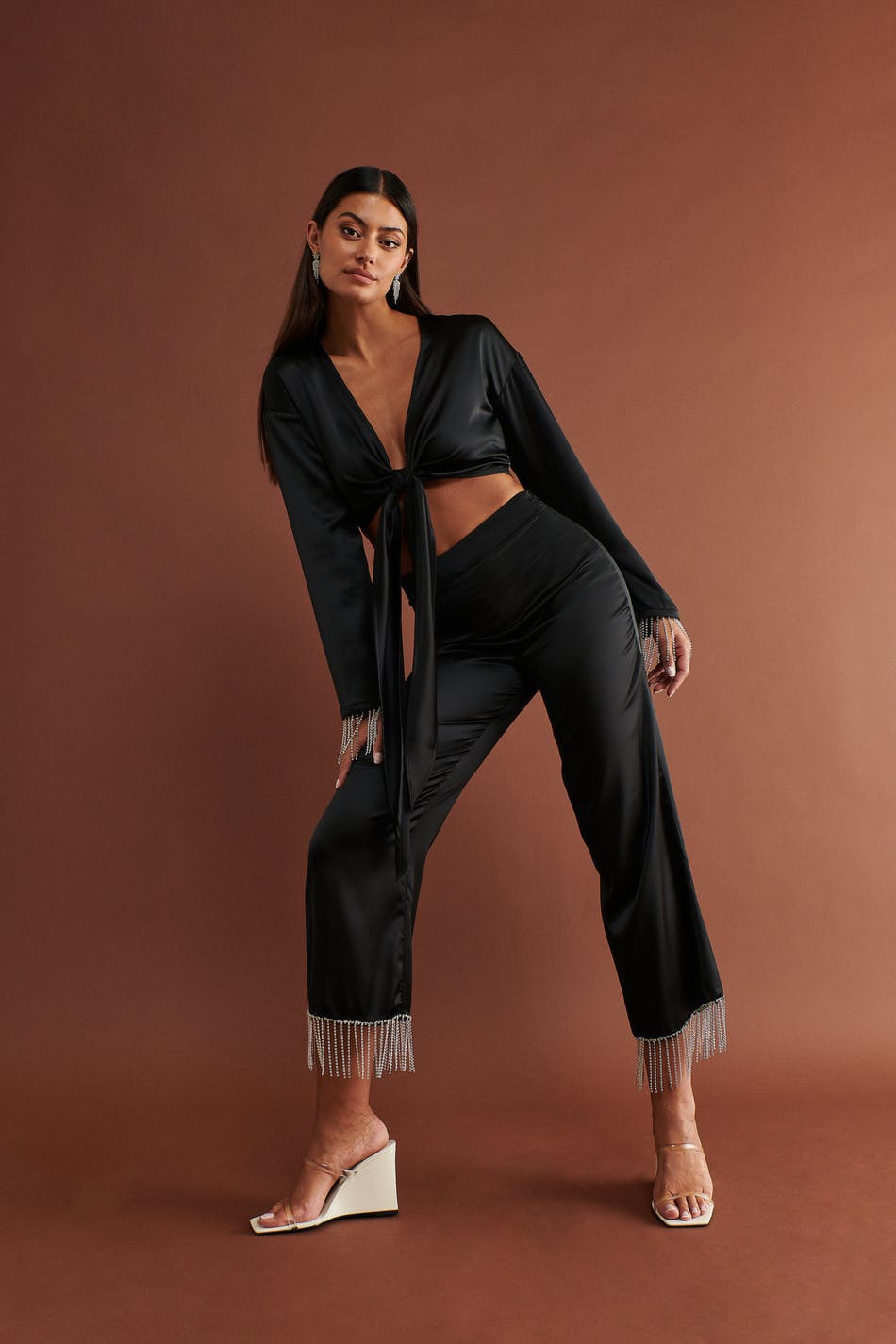 Rhinestone fringe trousers