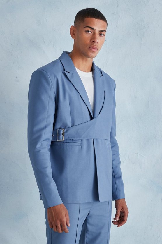 Kastige Oversize Anzugjacke mit Wickel-Detail
