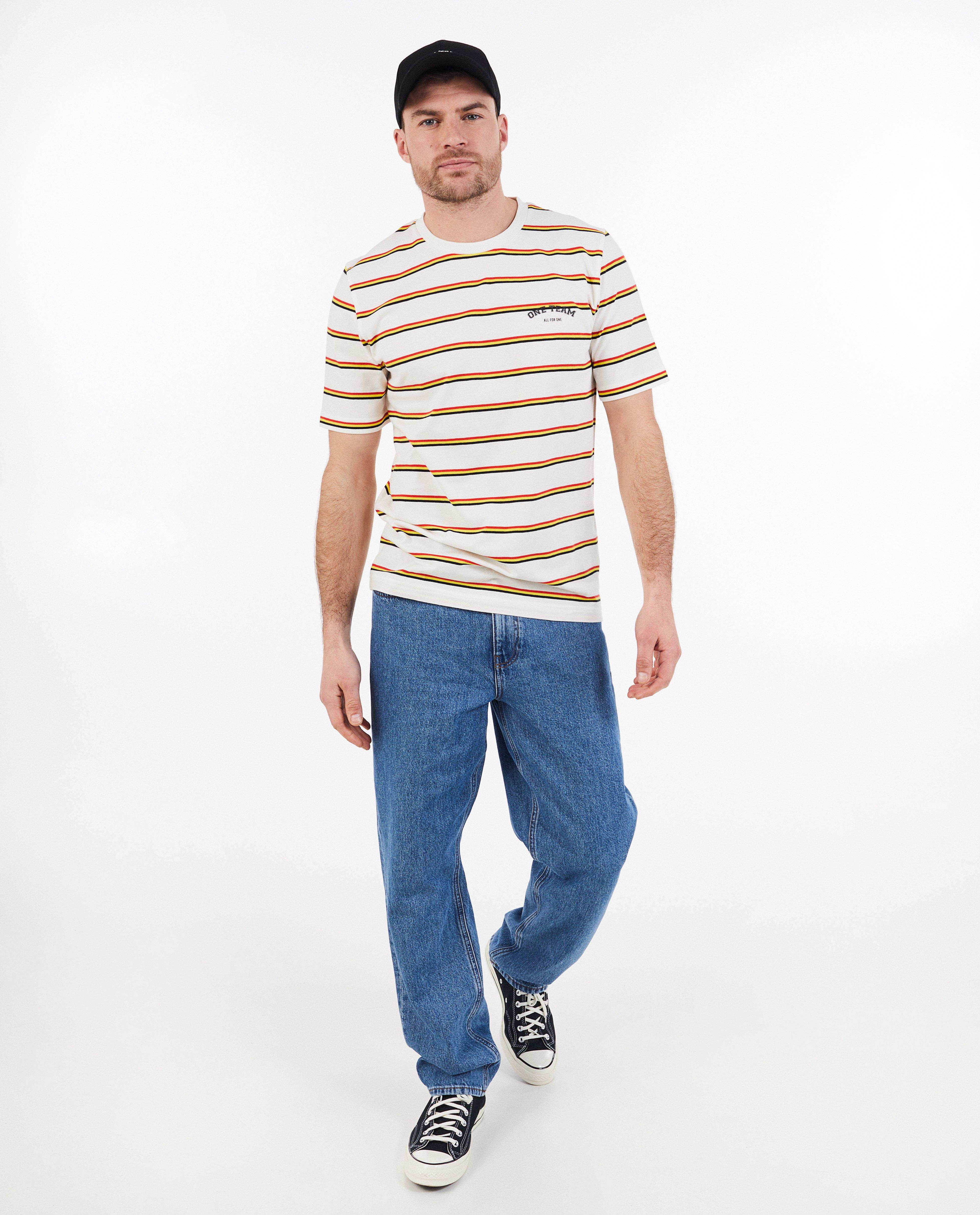 Tricou cu dungi Familystories, colecția Supporters, alb pentru bărbați