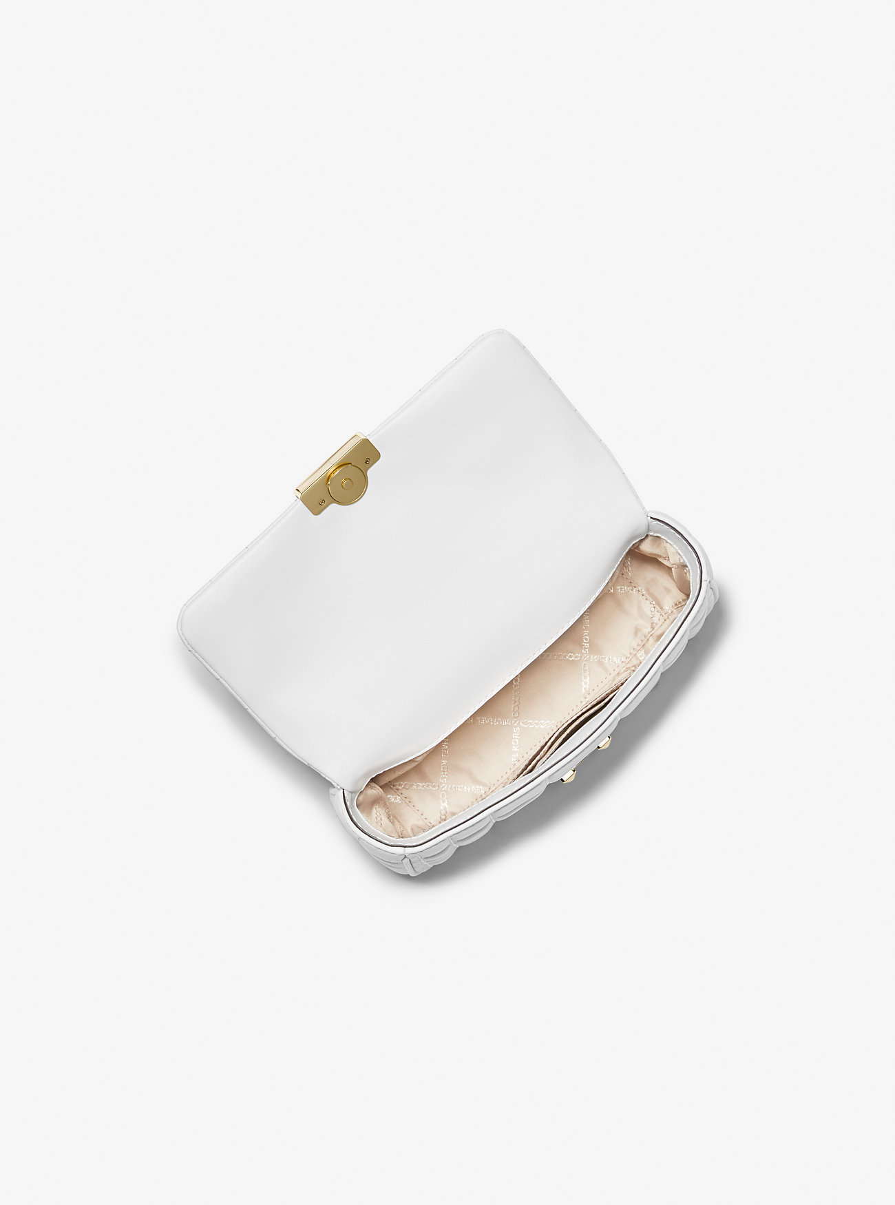 Tribeca liten vattert skulderveske i skinn – OPTIC WHITE