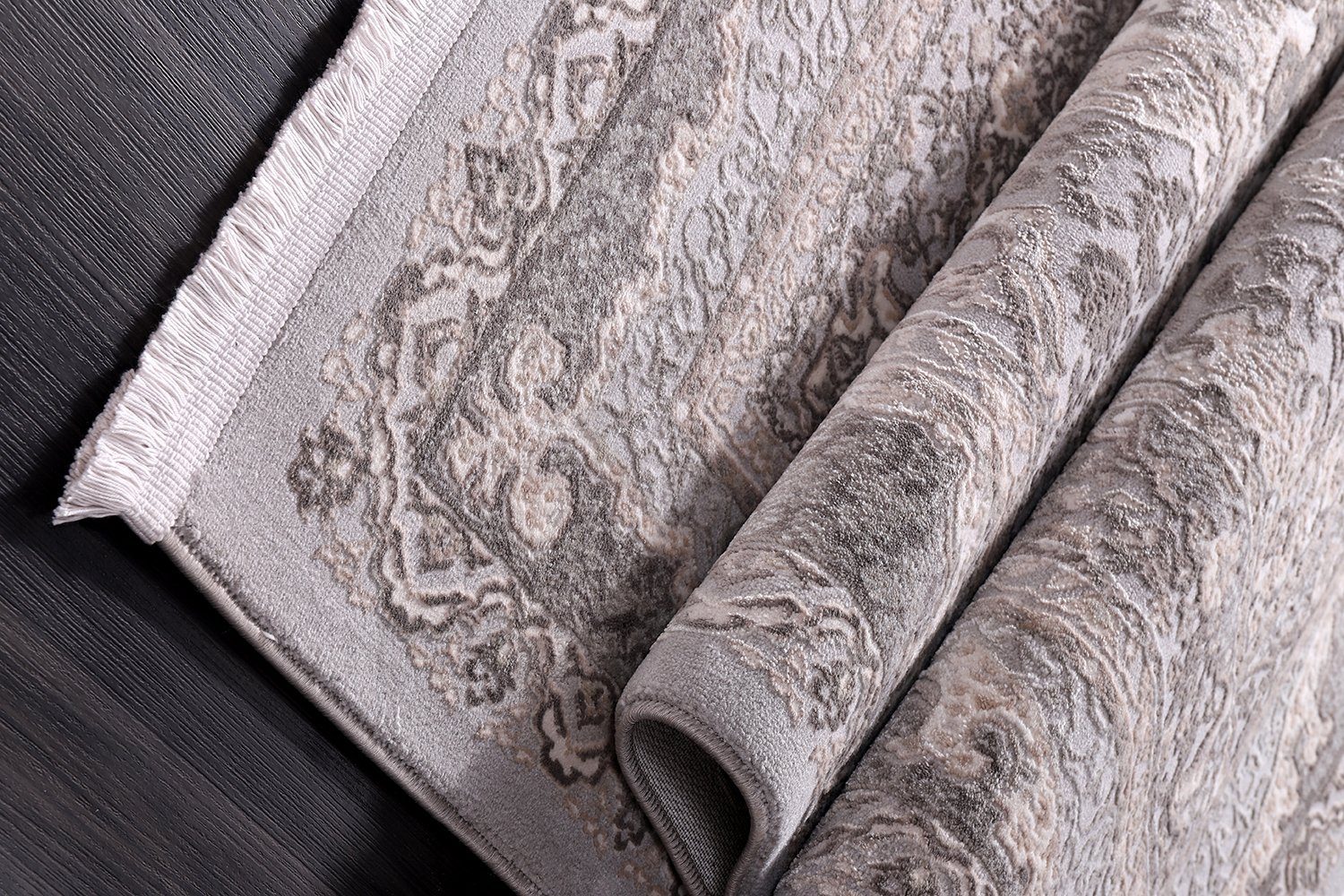 Designteppich Designer Wohnzimmer Carpetilla Senfony Kurzflor Orientalisch mit Bordüre Grau/Beige, Carpetilla, Höhe: 11 mm, Kurzflor