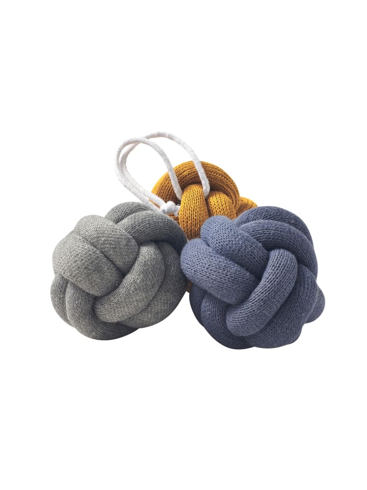 nordic coast company  Baby Gym Spielzeug Knoten Blau | Grau | Curry - 3er Set günstig kaufen onesize