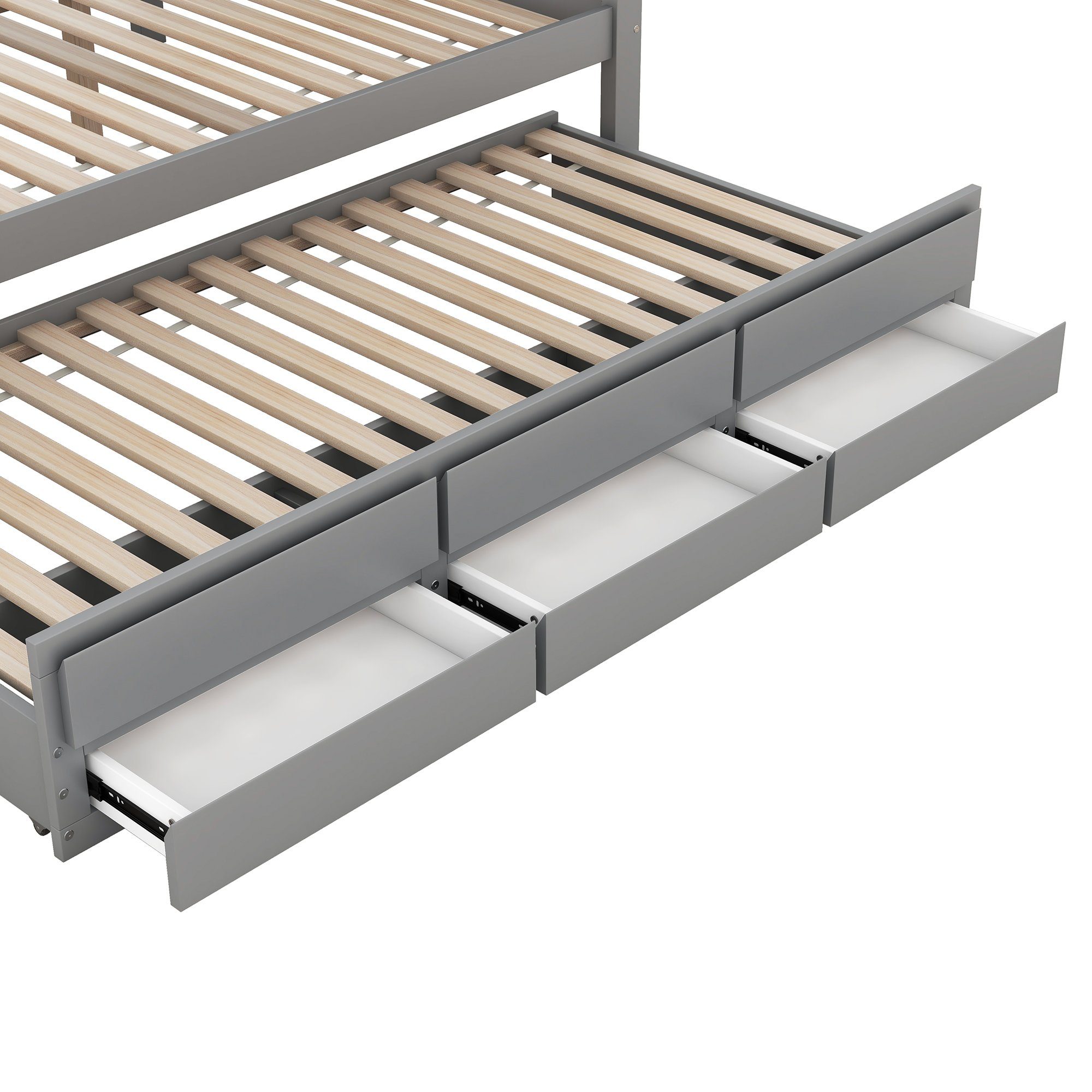 Celya Himmelbett 140 x 200 cm Pritsche mit ausziehbarem Einzelbett, und drei Ablagefächern, Grau