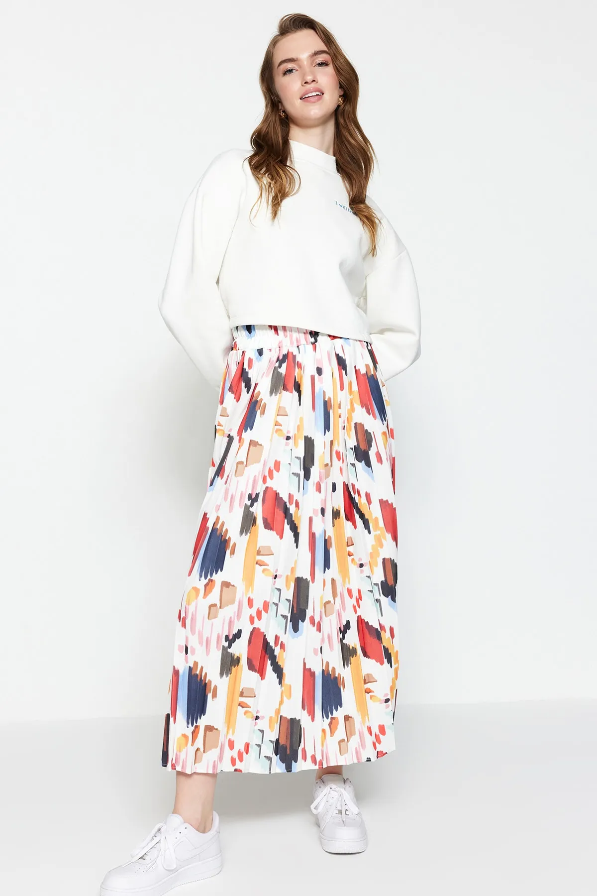Trendyol Modest  Mehrfarbiger, breiter, plissierter Webrock mit elastischem Bund TCTSS23EE00026