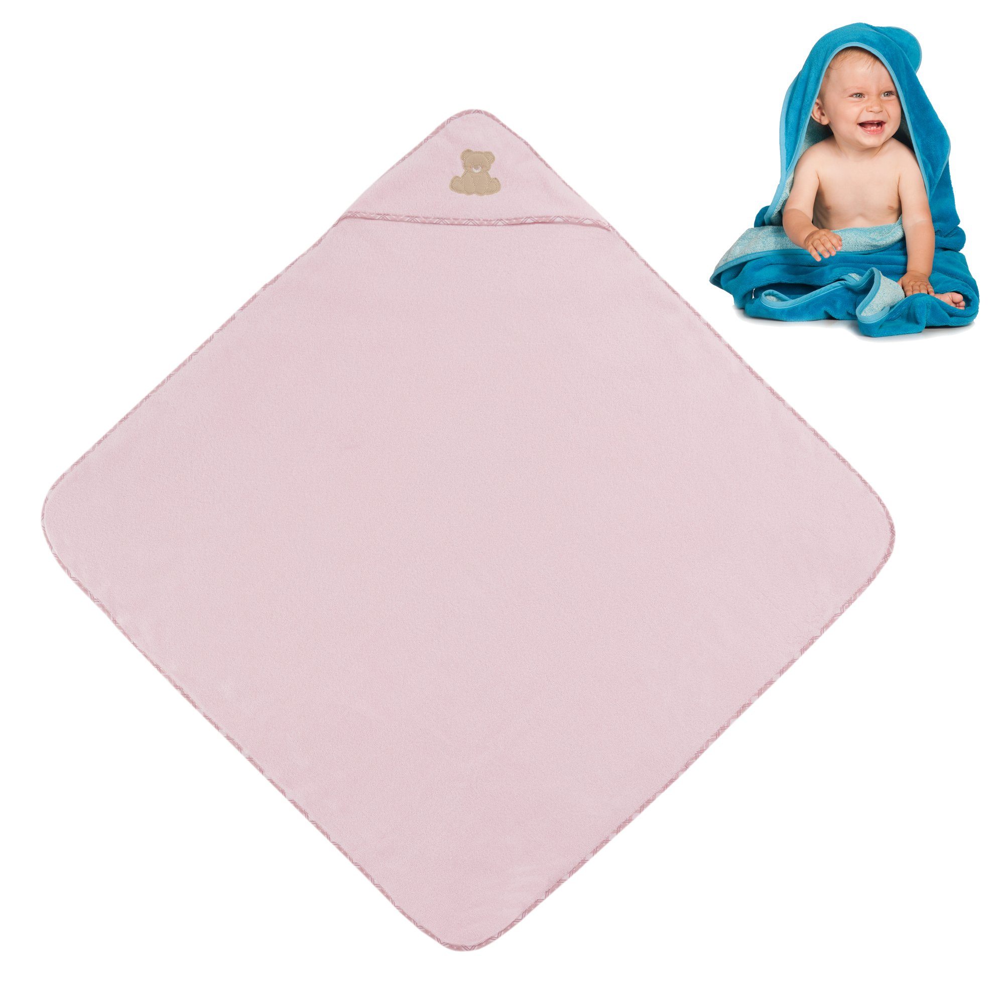 Vossen Kapuzenhandtuch Teddy, Baumwolle (1-St), Baby Handtuch Kapuzenbadetuch Baumwolle Frottee 100x100cm