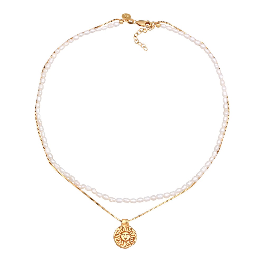 Elli PREMIUM Elli PREMIUM Collier Femme Choker Pendentif Soleil Couches avec perles d'eau douc collier