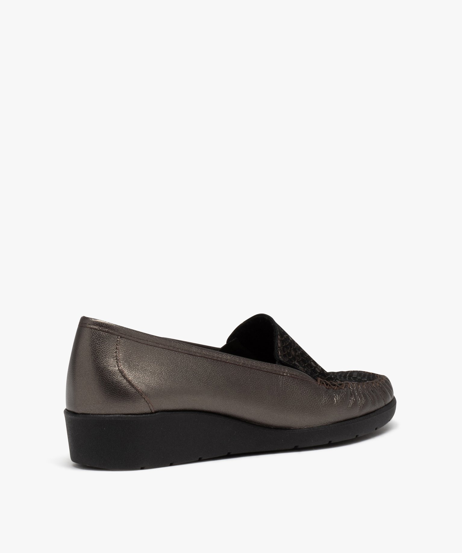 Mocassins femme confort dessus en cuir imprimé python bronze | GEMO