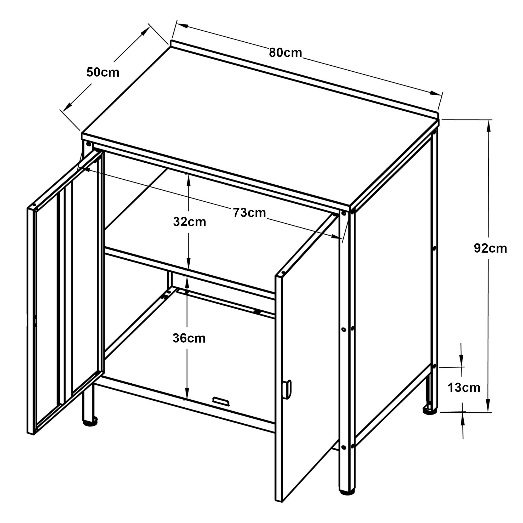 casa.pro Mehrzweckschrank Bolognano Schrank 92x80x50cm mit 2 Türen Schwarz, matt, matt