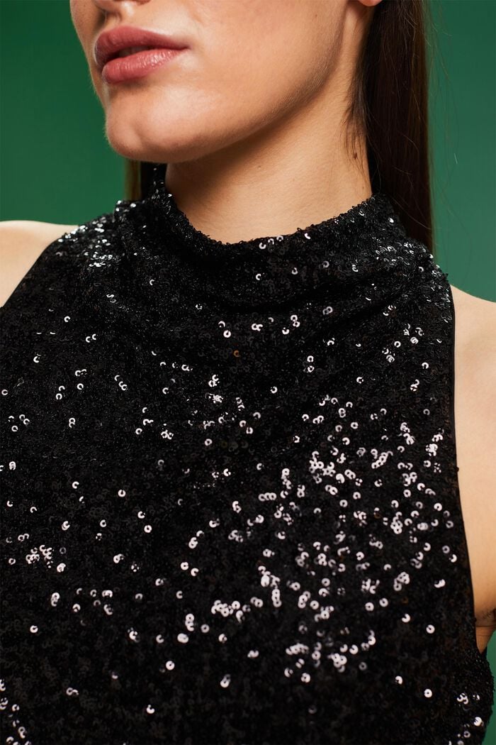 Ärmelloses Neckholder-Midikleid mit Pailletten