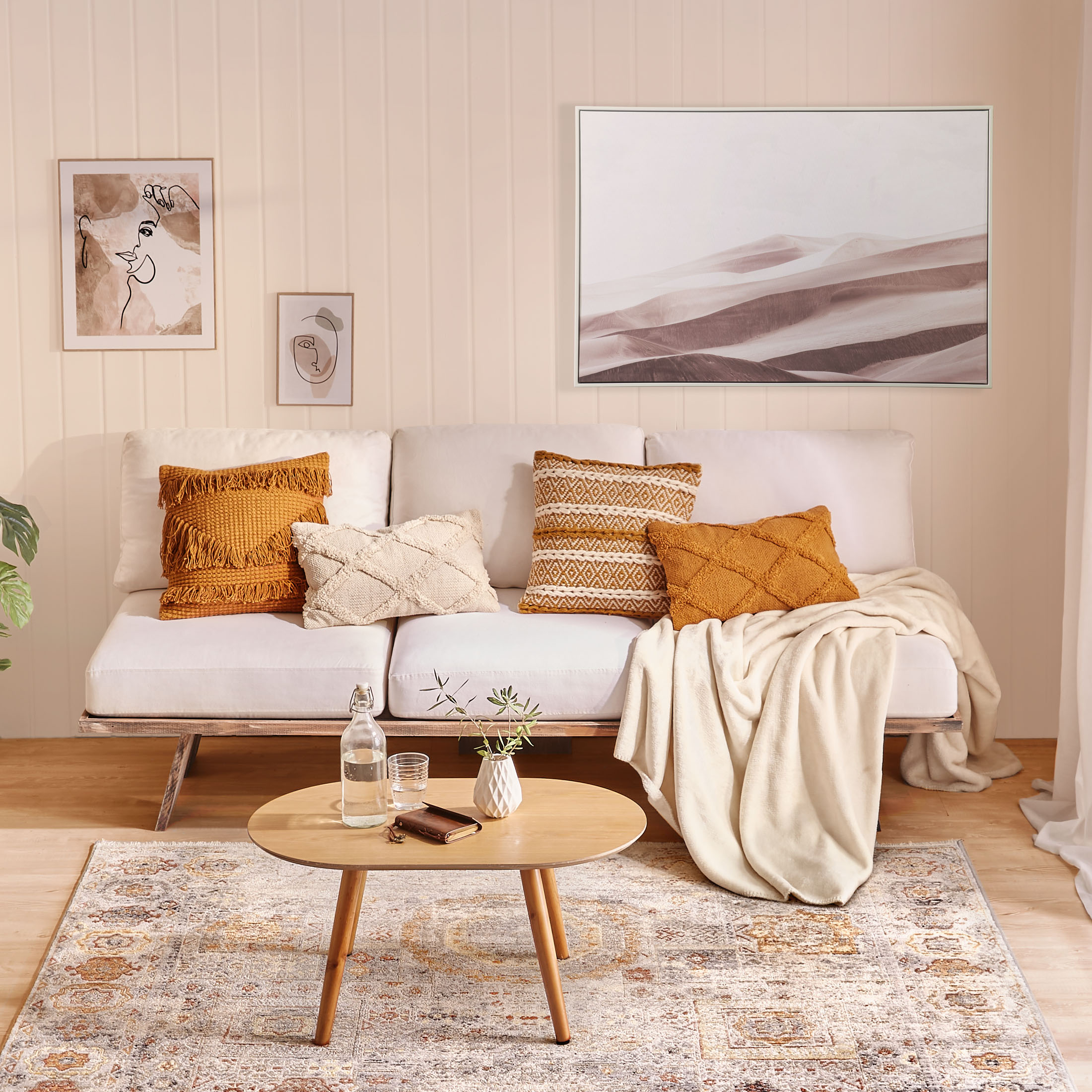 Wüste Leinwand-Druck-gerahmt, Hellbeige