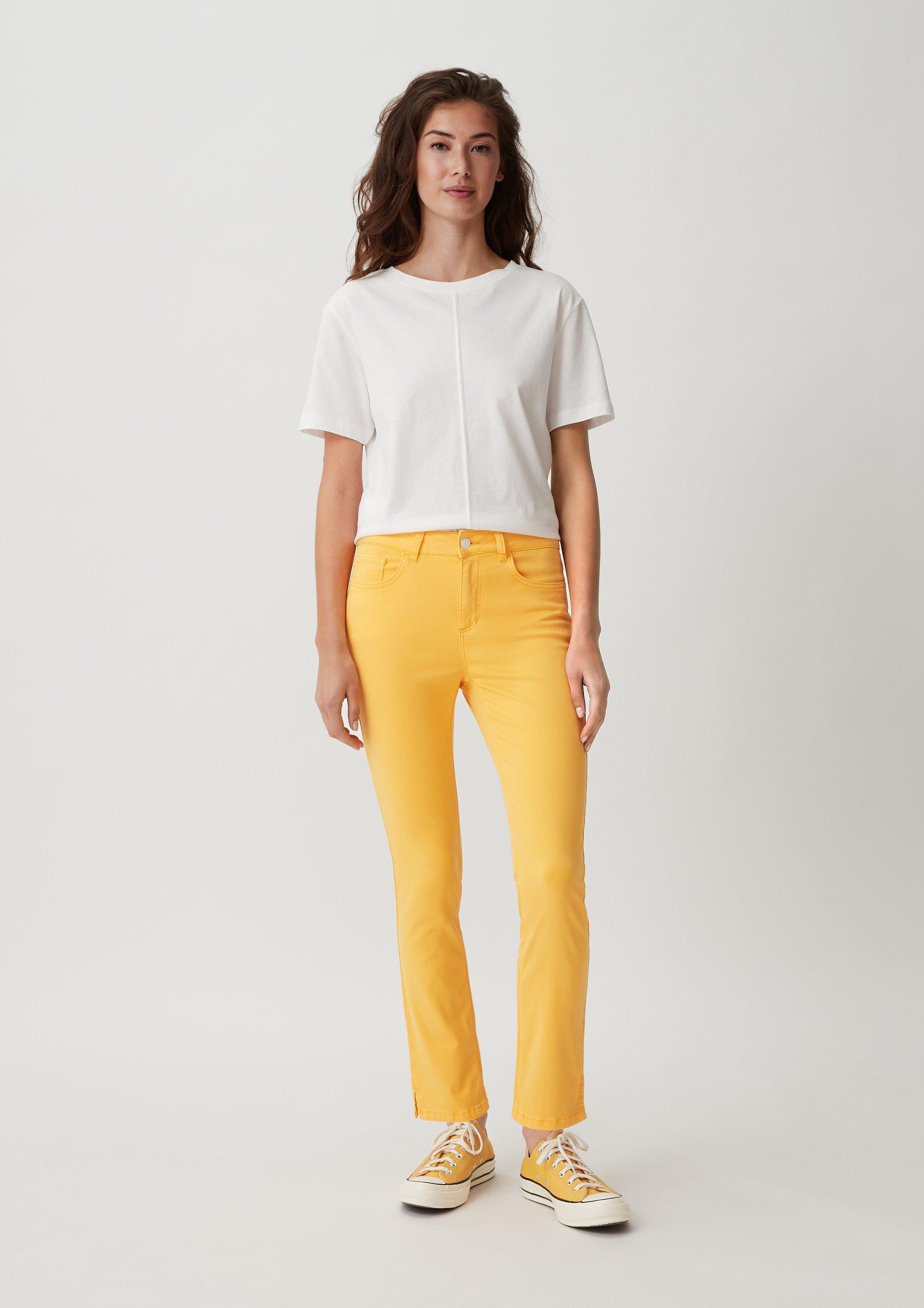 Skinny: Hose aus Baumwollsatin - goldgelb