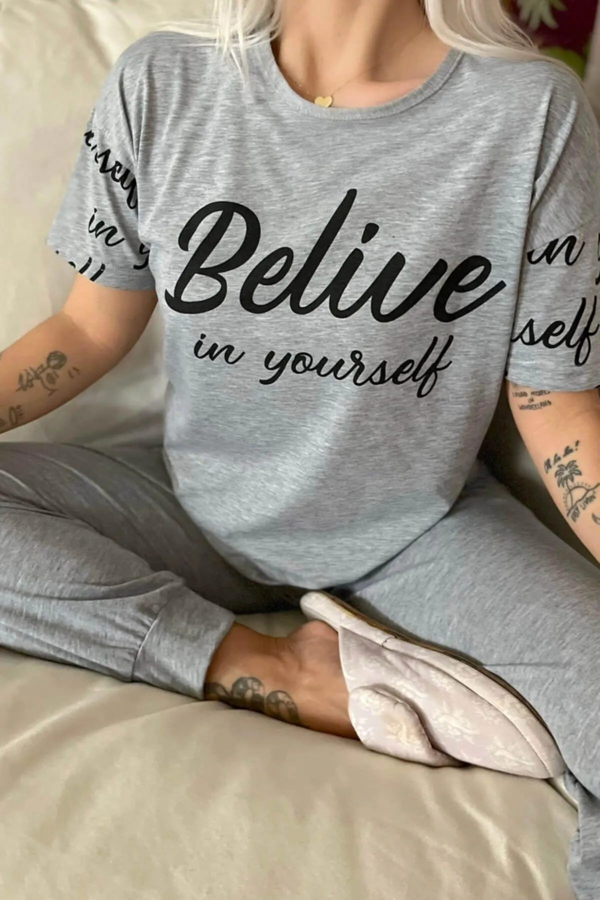 Pijamaevi  Believe bedrucktes kurzärmliges Damen-Pyjama-Set