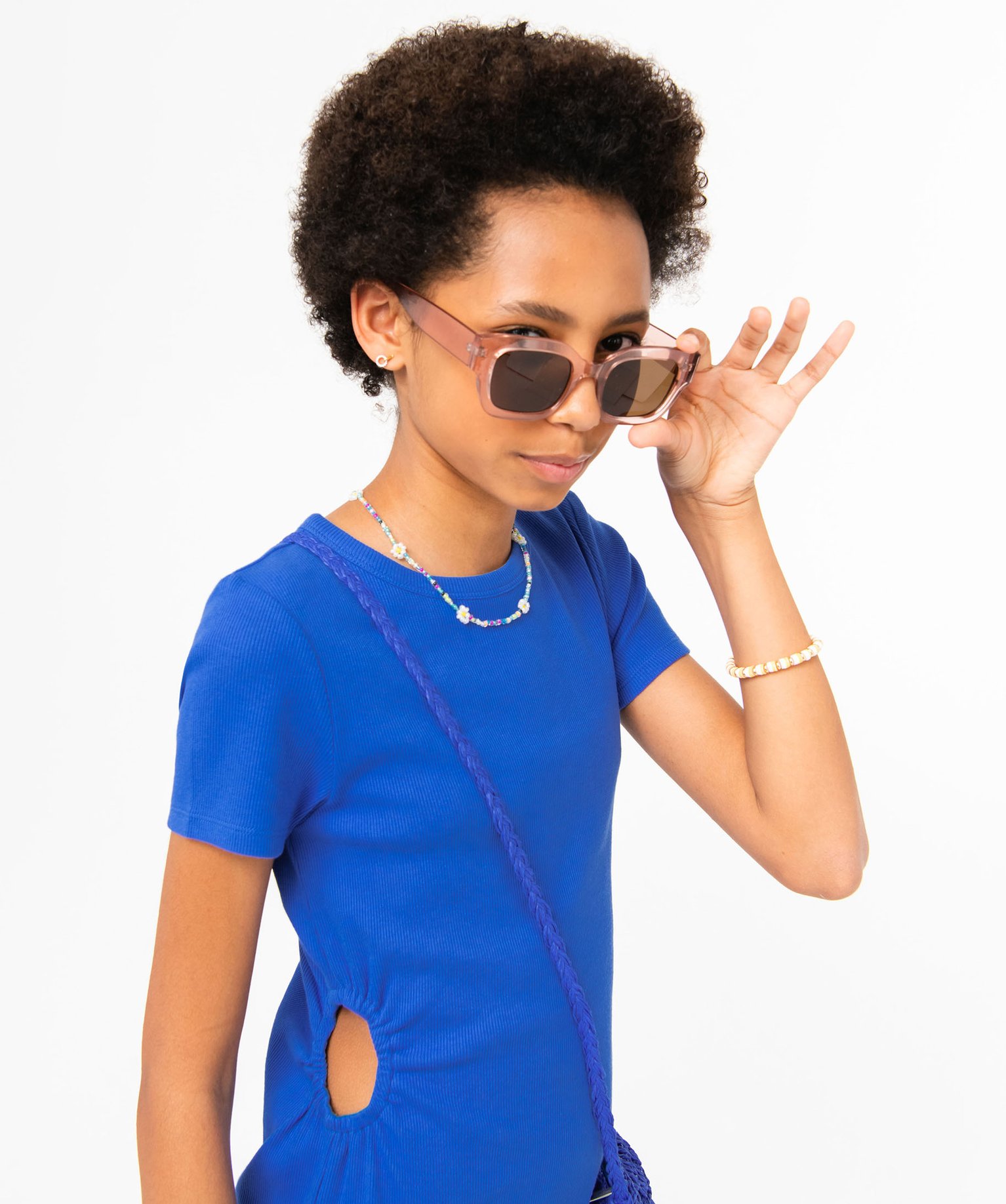 Robe fille à manches courtes avec ouvertures sur les ctés bleu | GEMO