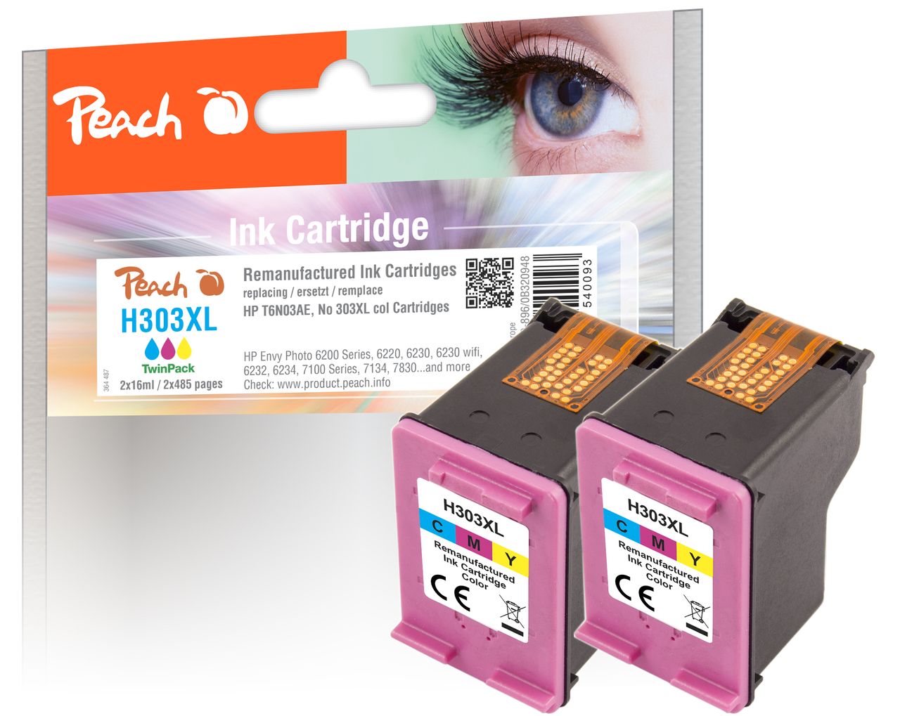 Peach 2 x Druckköpfe color ersetzt HP No. 303XL C*2