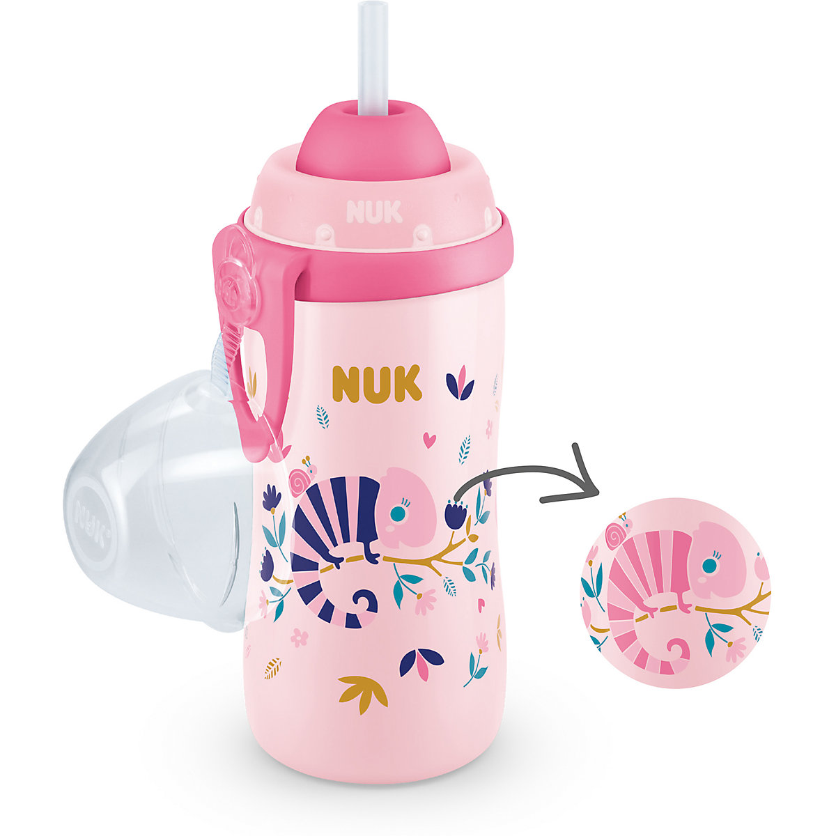 NUK Flexi Cup mit Chamäleon Effekt, mit weichem Trinkhalm, 300ml, auslaufsicher, ab 12 Monaten, 1 Stück, rosa