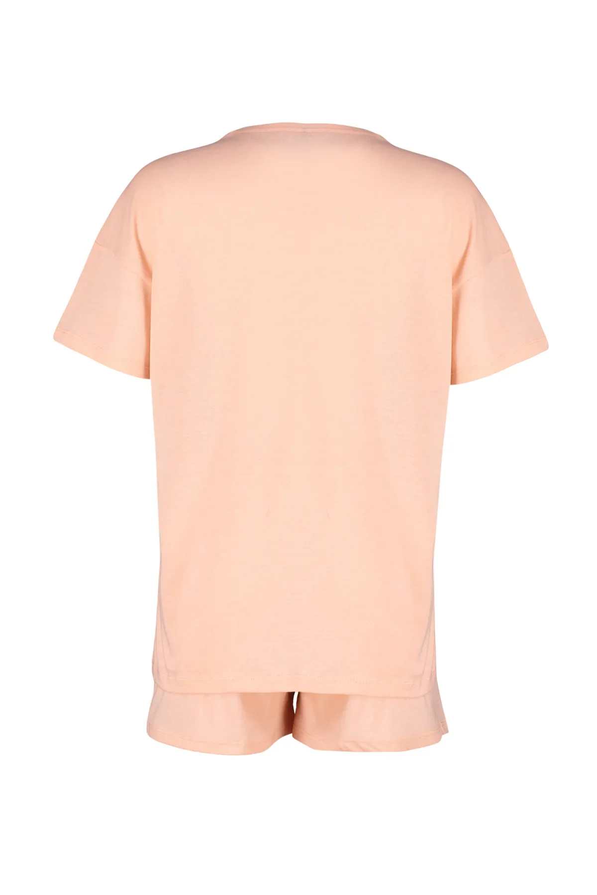 Trendyol Collection  Lachsfarbenes Strickpyjama-Set aus 100 % Baumwolle mit Katzenmuster THMSS24PT00093