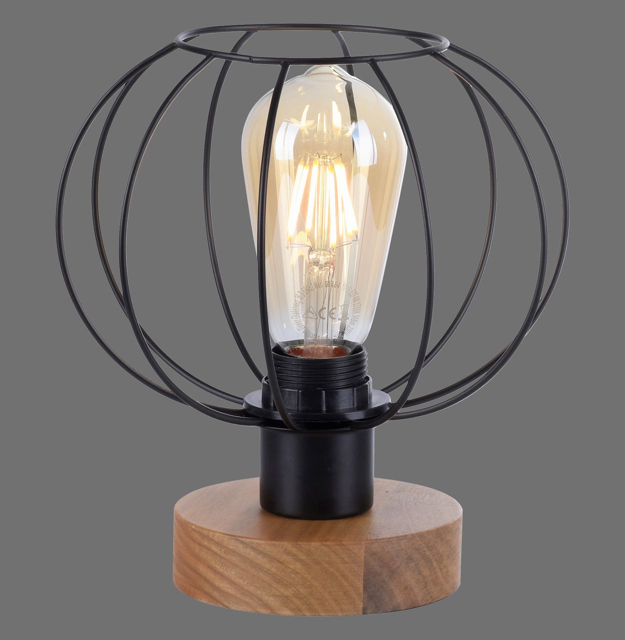JUST LIGHT LeuchtenDirekt Tischleuchte KASKA, Holzdekor, 1xE27 max. 40 W, Innenleuchte, IP20