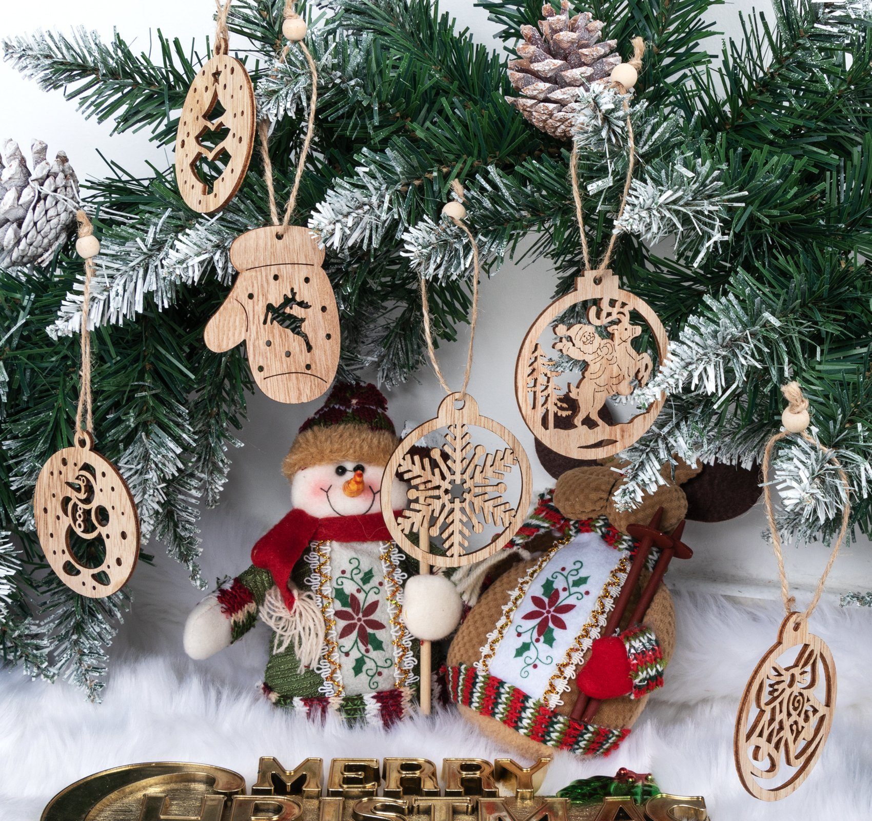 Homewit Christbaumschmuck Weihnachtsanhänger Holz Weihnachtsbaumschmuck Weihnachtsdeko Anhänger, Holzanhänger Weihnachtsbaum Anhänger DIY Holzdeko
