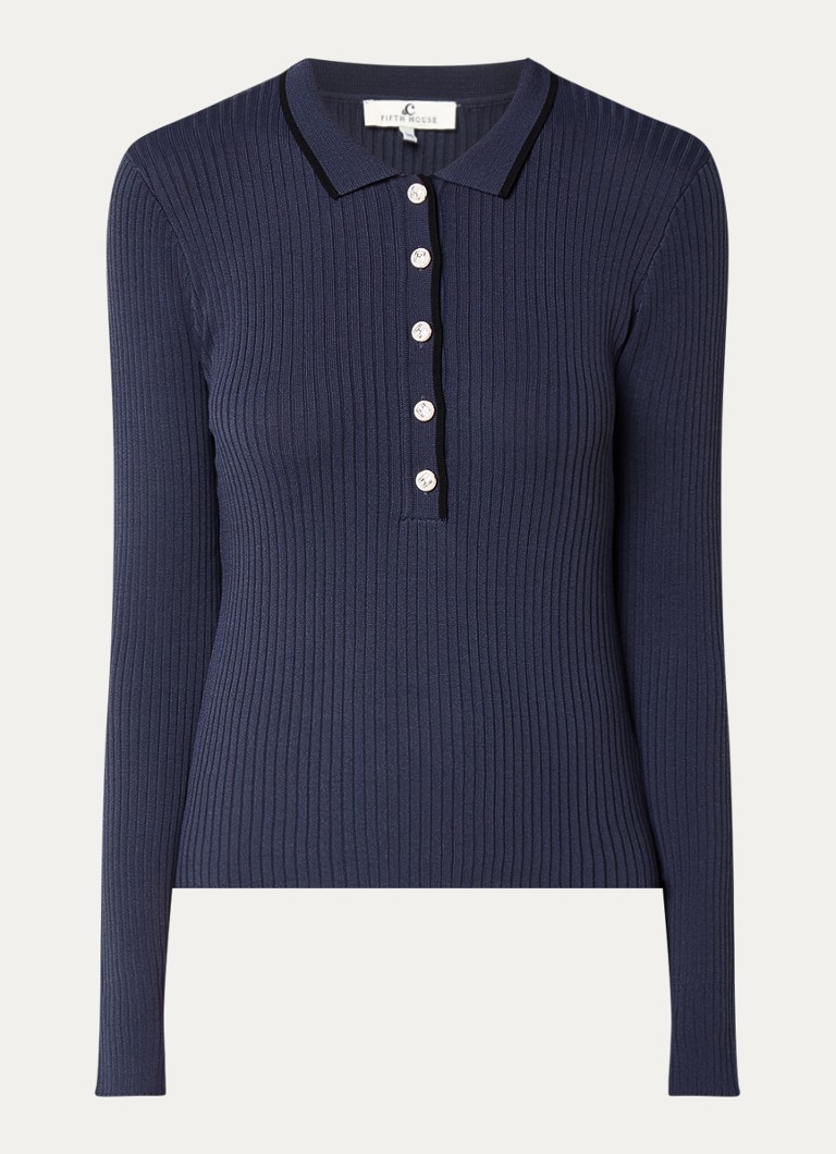 T-shirt a coste con colletto polo Dinala di Fifth House