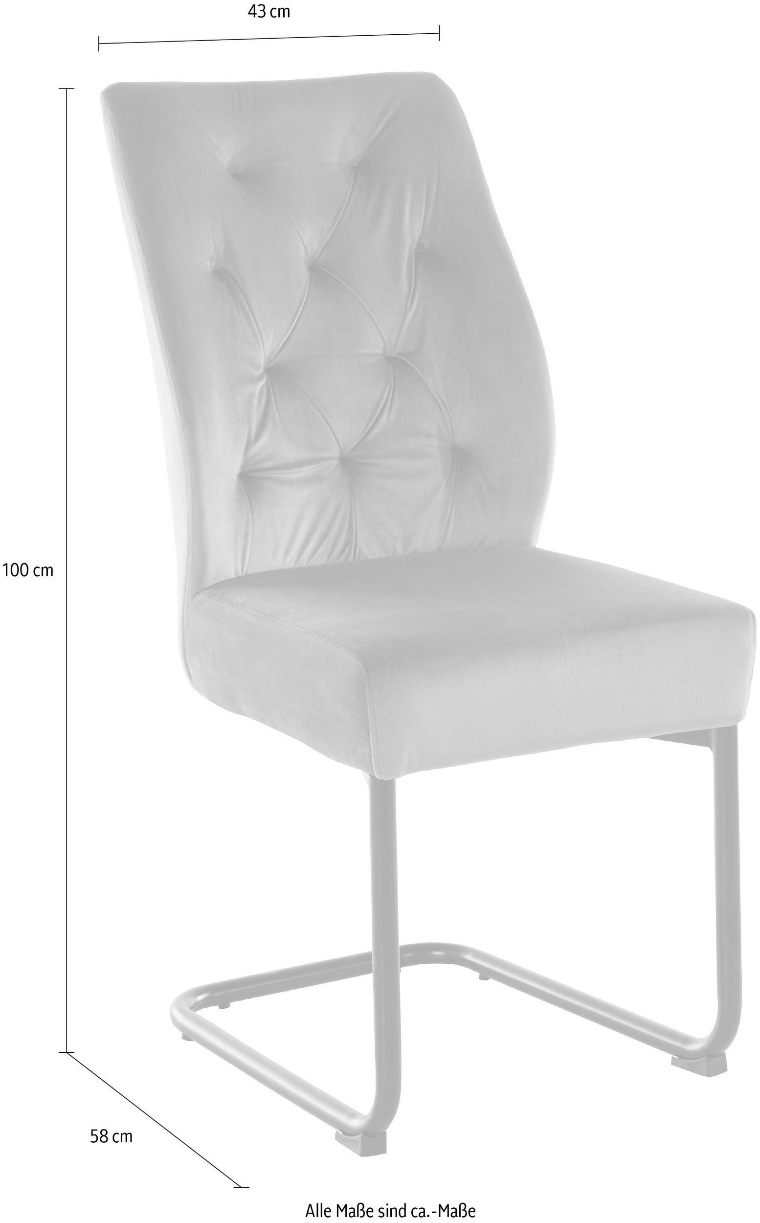loft24 Freischwinger Sawa (Set, 2 St), Esszimmerstühle, Bezug in Samtoptik, Metallgestell, Sitzhöhe 48 cm